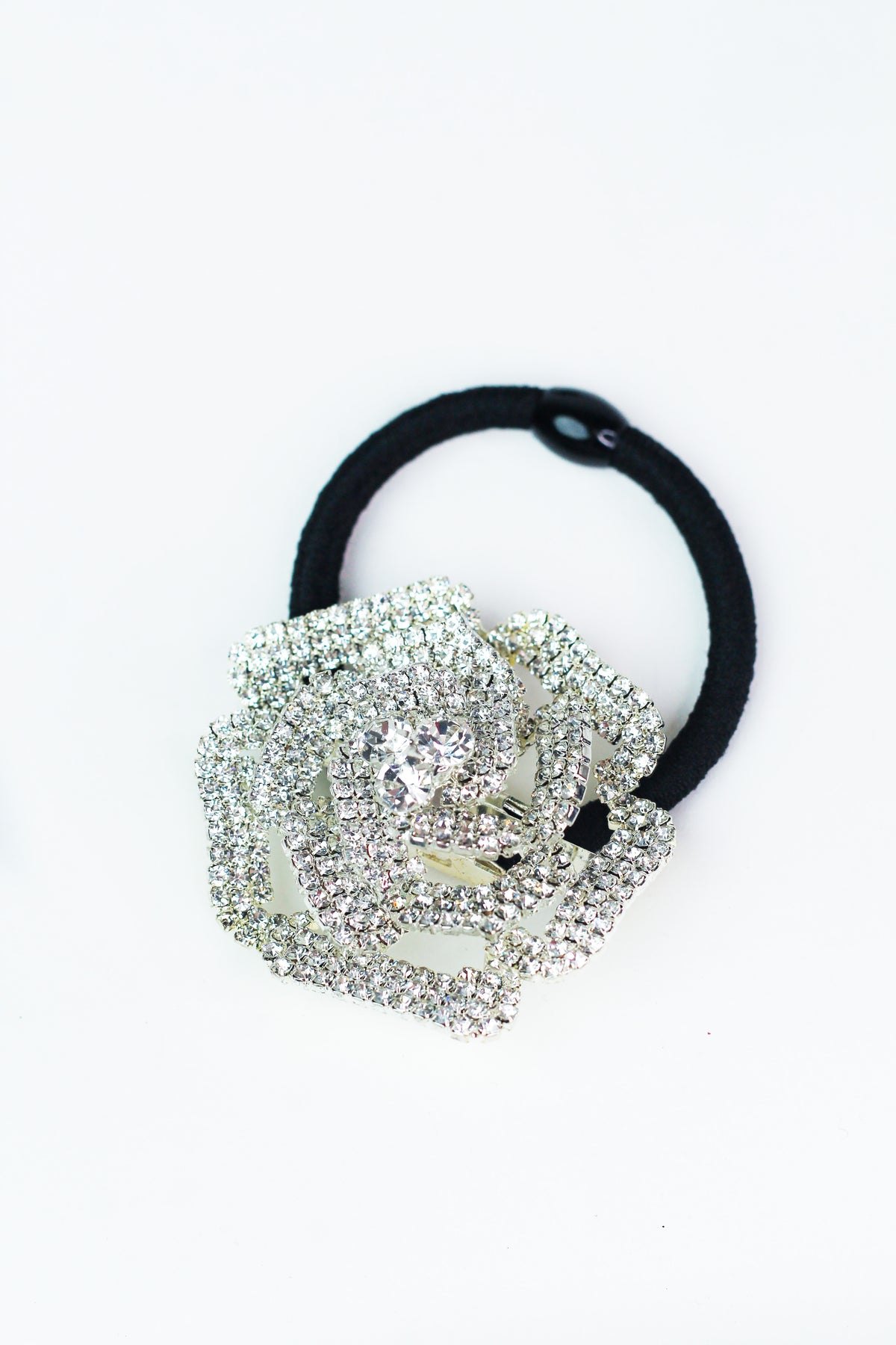 Large Rhinestone 3D Rose Hair Tie