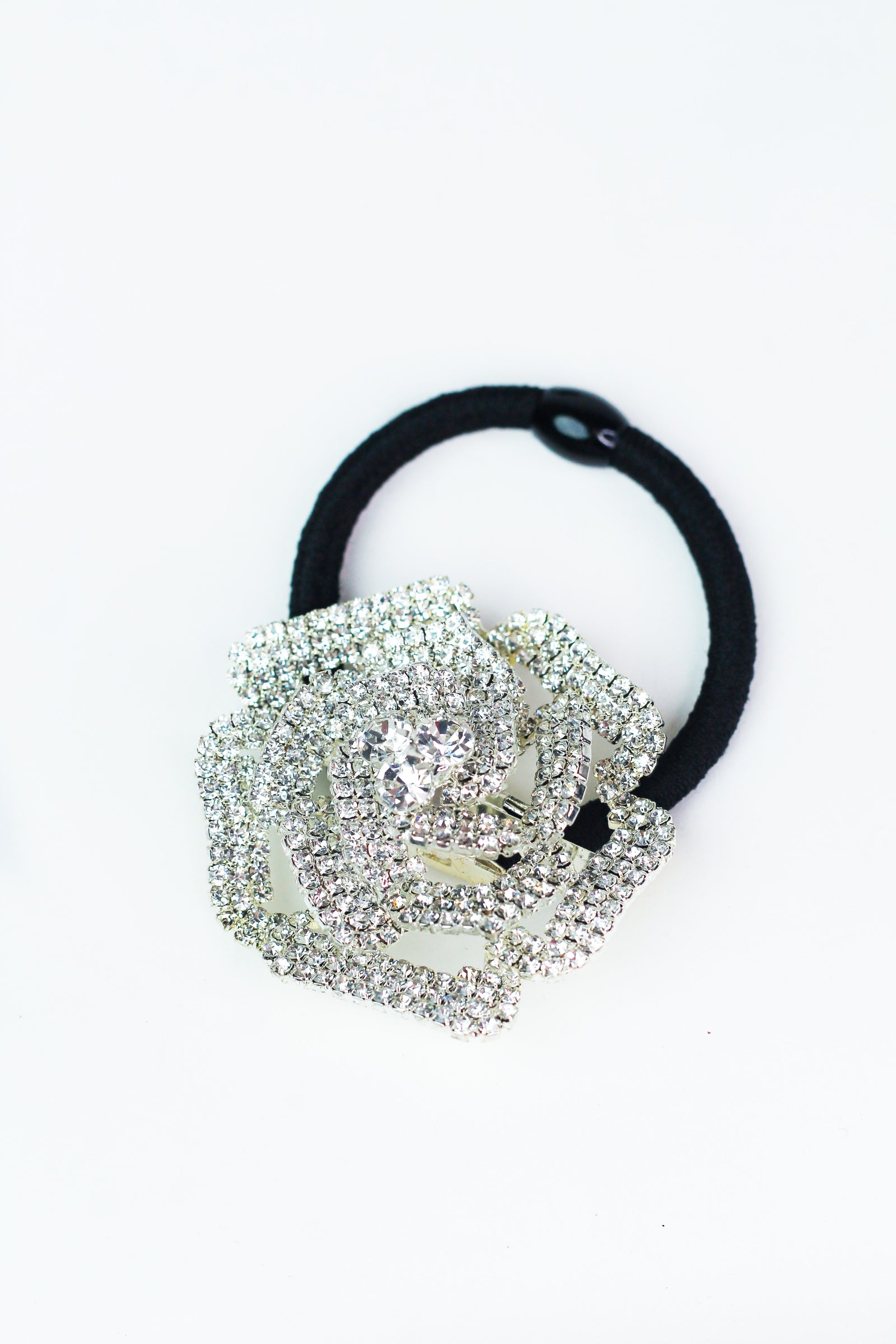 Large Rhinestone 3D Rose Hair Tie