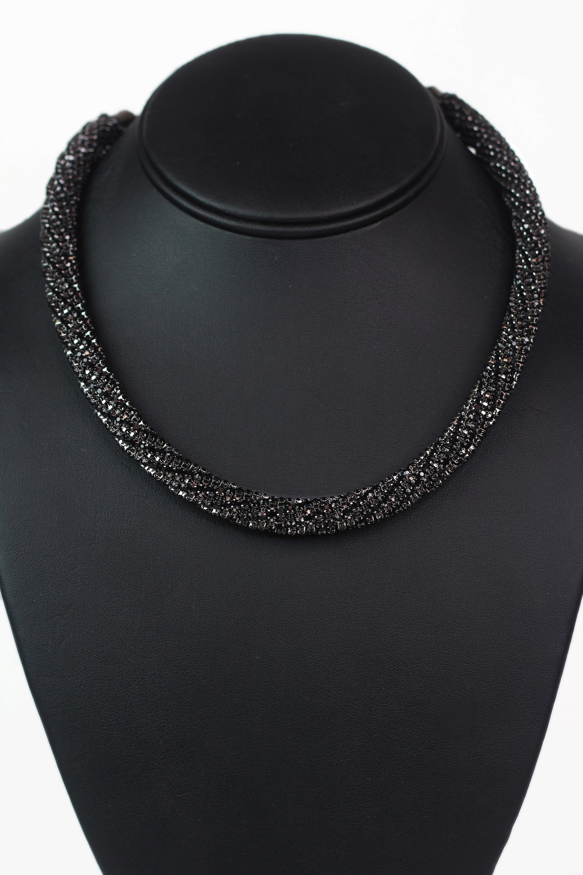 Thick All Rhinestone Slant Chain Necklace
