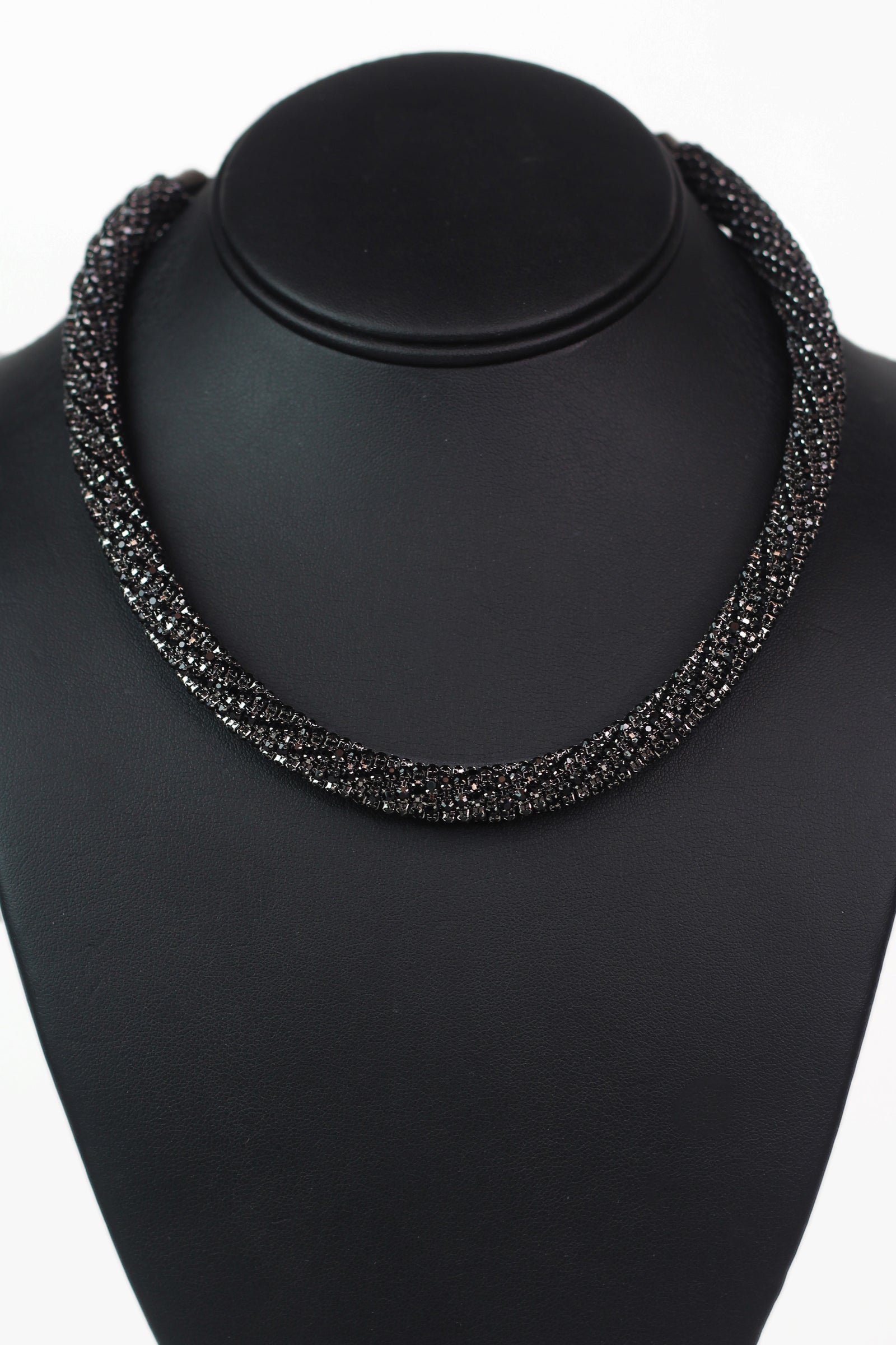 Thick All Rhinestone Slant Chain Necklace