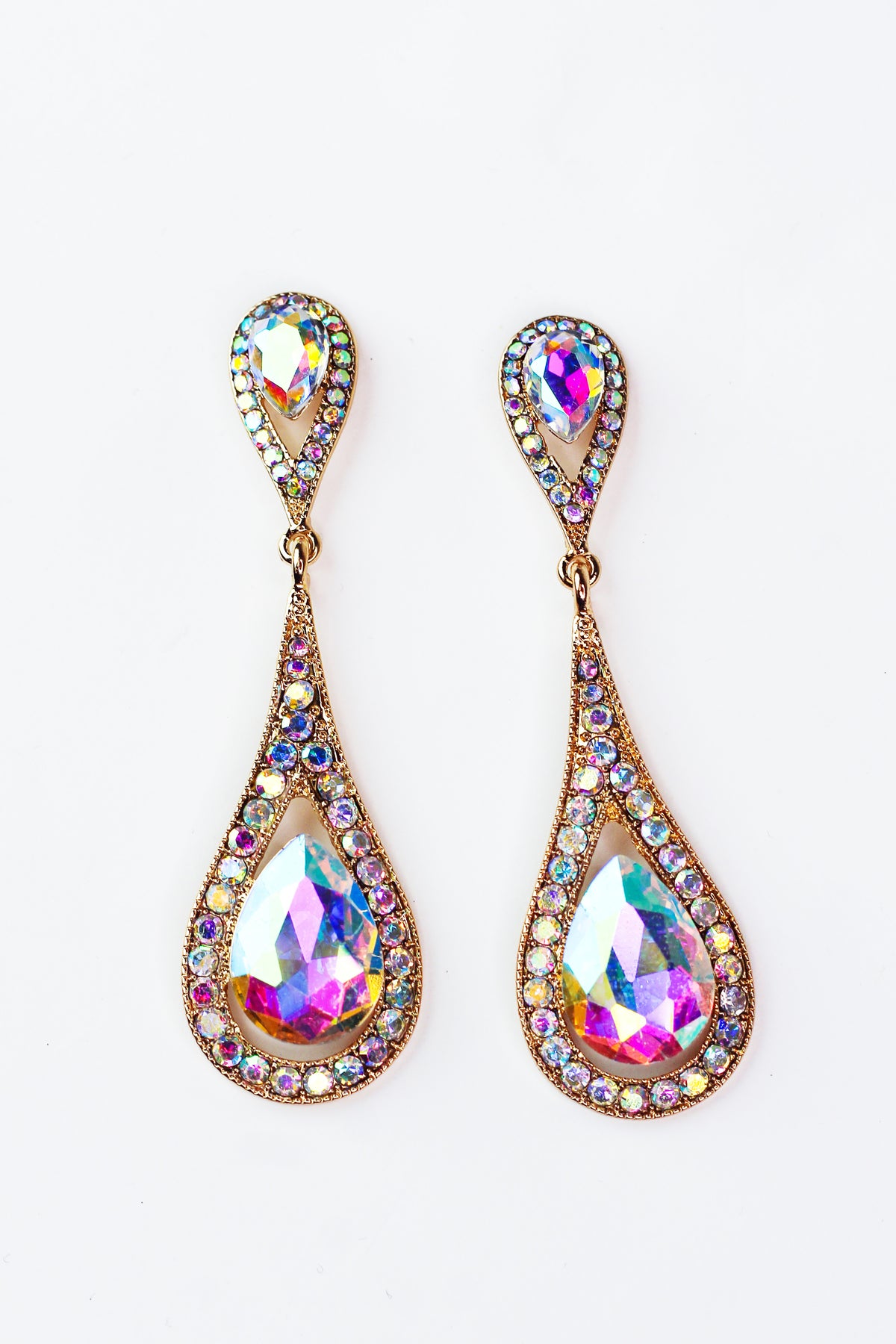 Two Part Teardrop Post & Dangle Rhinestone Earring