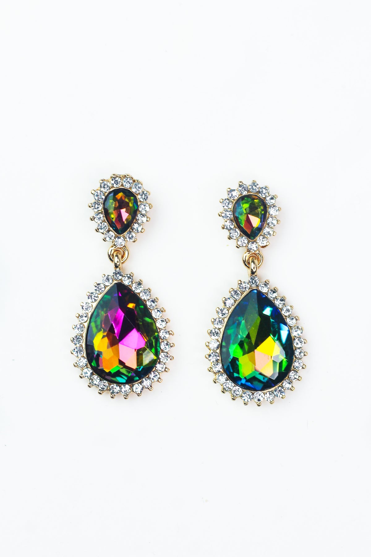 Stone Trim Teardrop Stone Post &amp; Dangle Earring