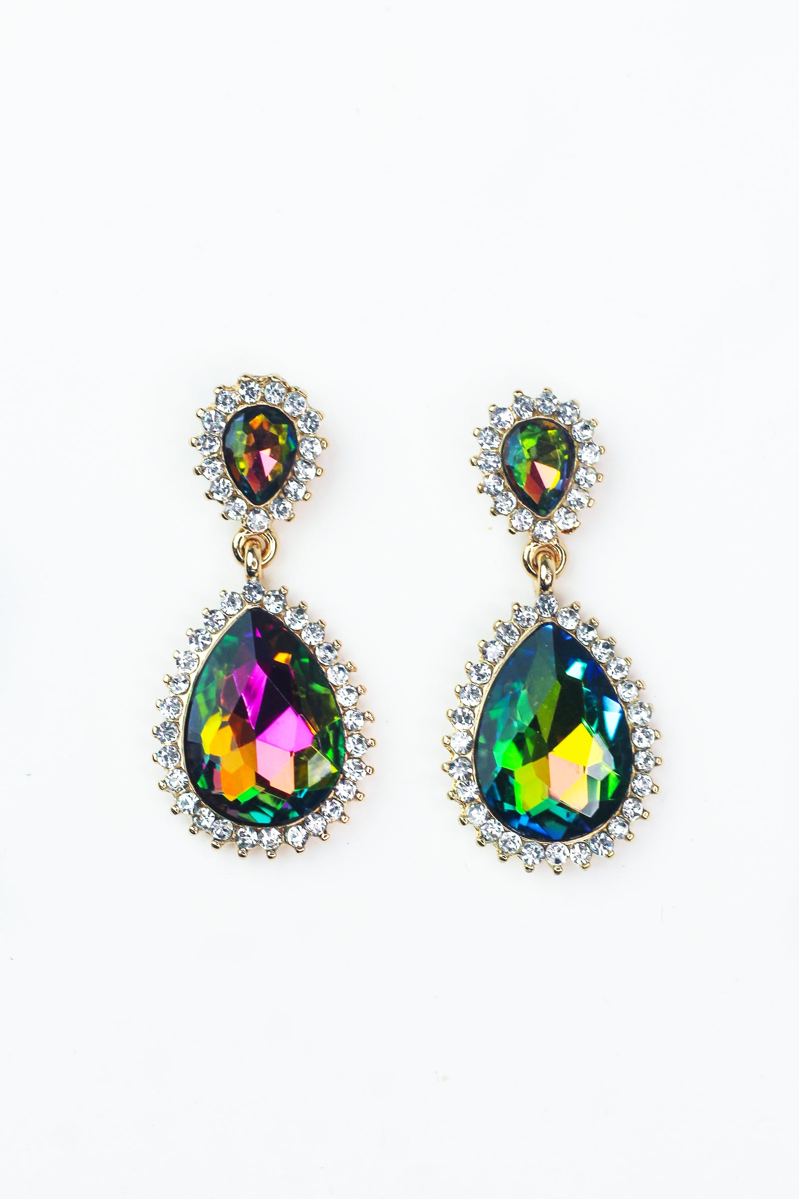 Stone Trim Teardrop Stone Post & Dangle Earring
