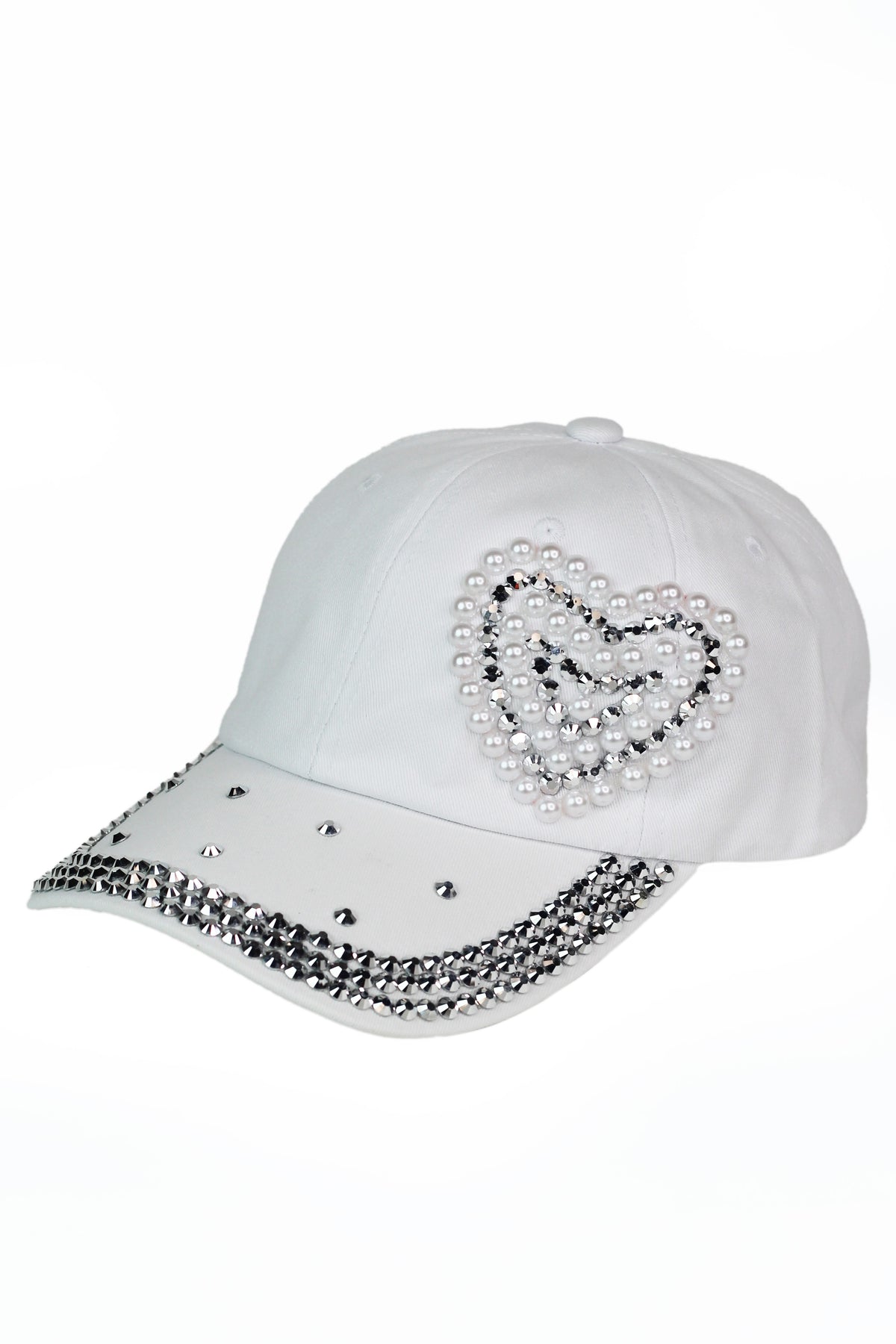 Stud & Pearl Trimmed Heart Baseball Cap