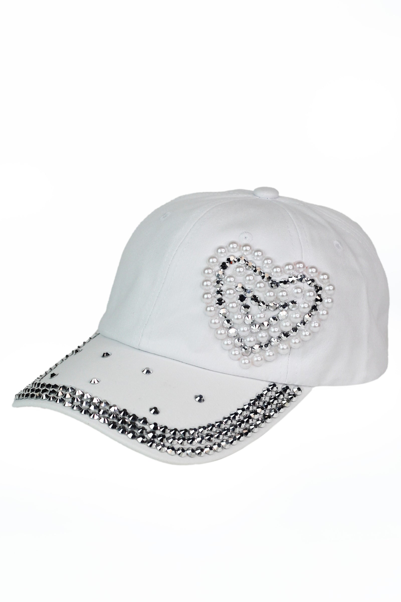 Stud & Pearl Trimmed Heart Baseball Cap
