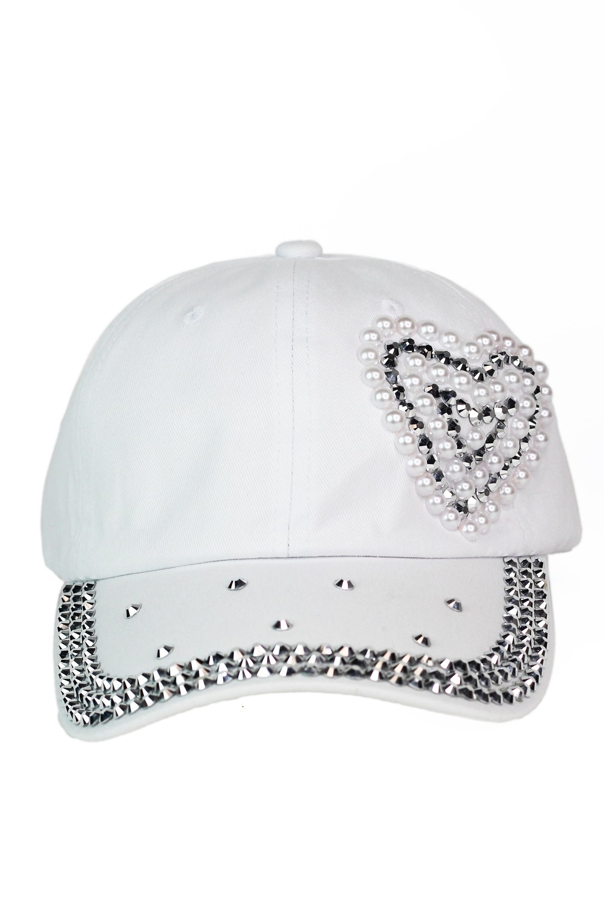 Stud &amp; Pearl Trimmed Heart Baseball Cap