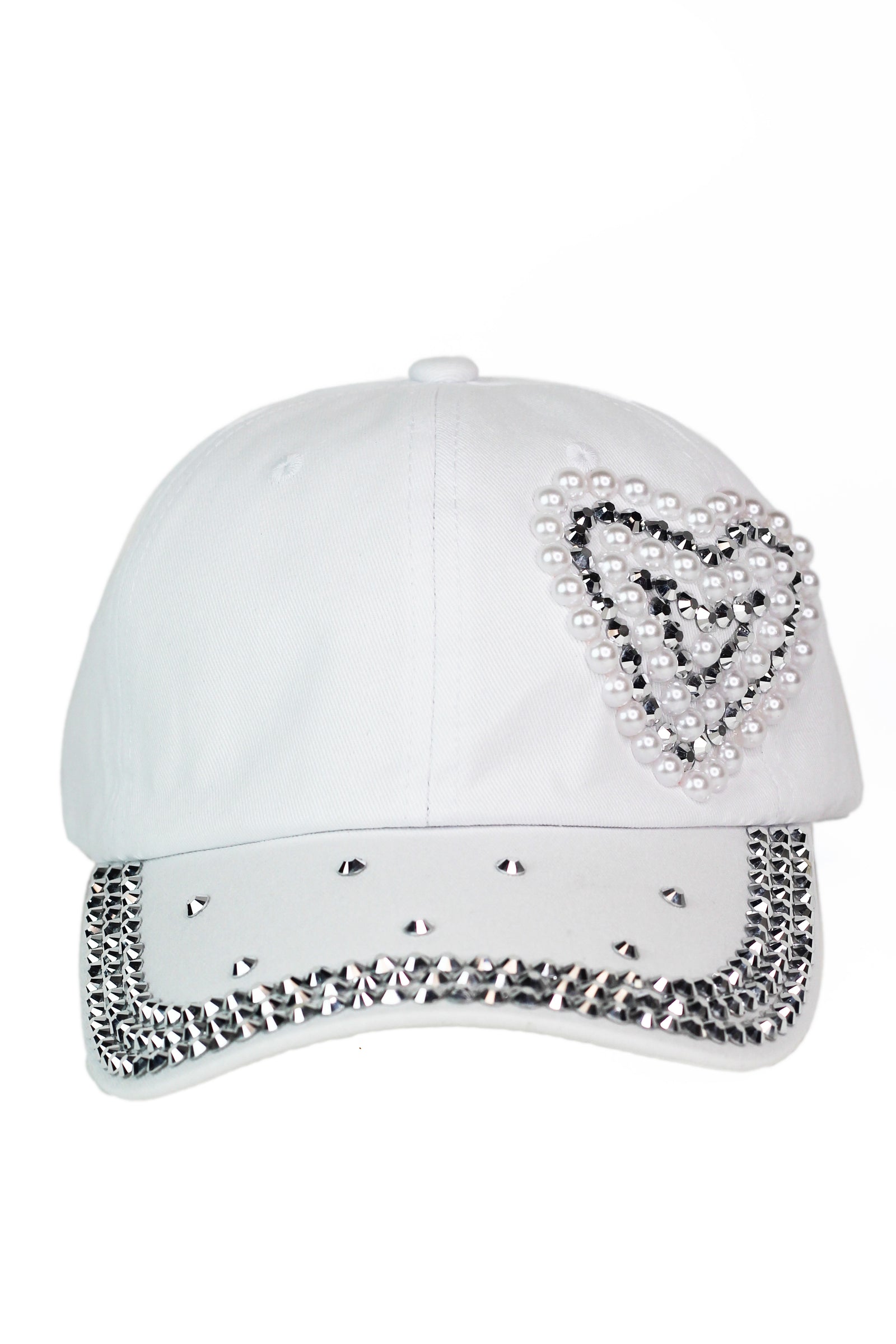 Stud & Pearl Trimmed Heart Baseball Cap