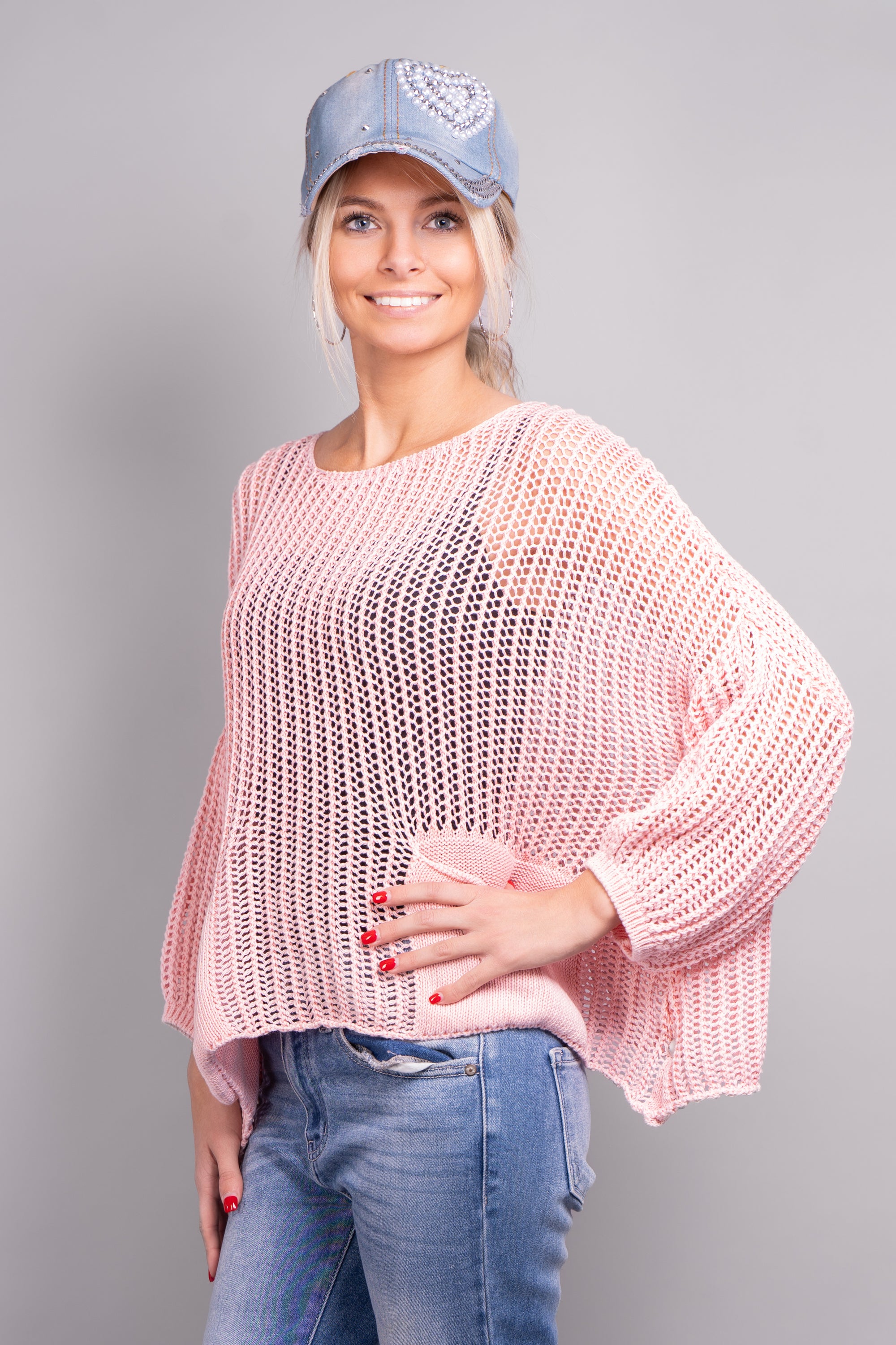 Oversized Cropped Open Knit Sweater with Pockets