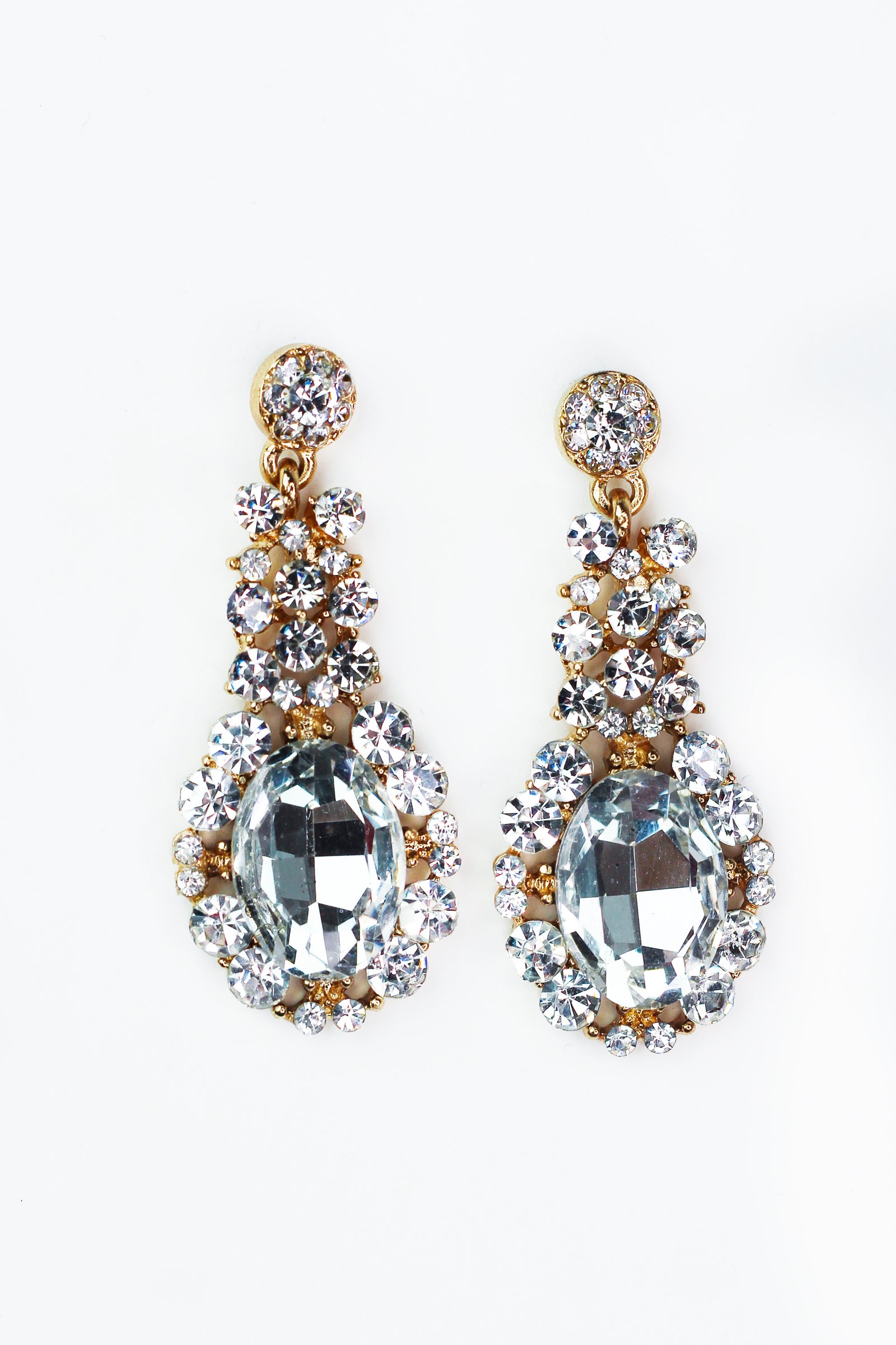 Rhinestone Cluster & Oval Bottom Earrings