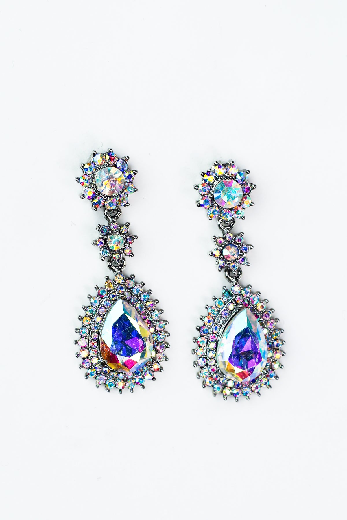 Pave Round Starbursts &amp; Teardrop Earrings