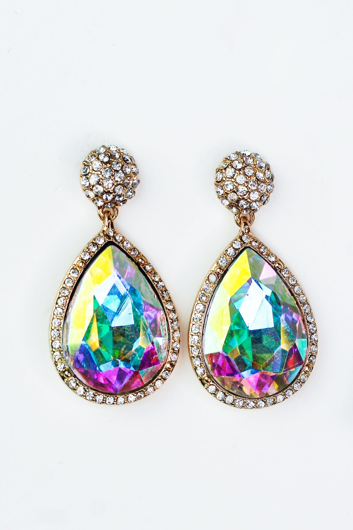 Pave Ball &amp; Dangling Teardrop Stone Earrings