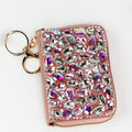 Chunky Rhinestone Zip Around Cardholder & Keychain