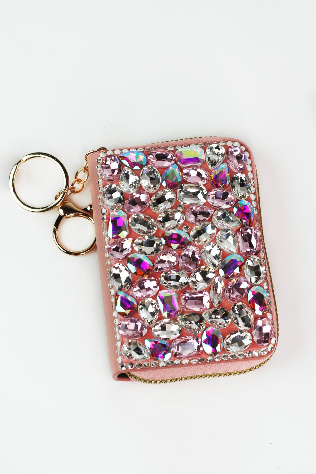 Chunky Rhinestone Zip Around Cardholder &amp; Keychain
