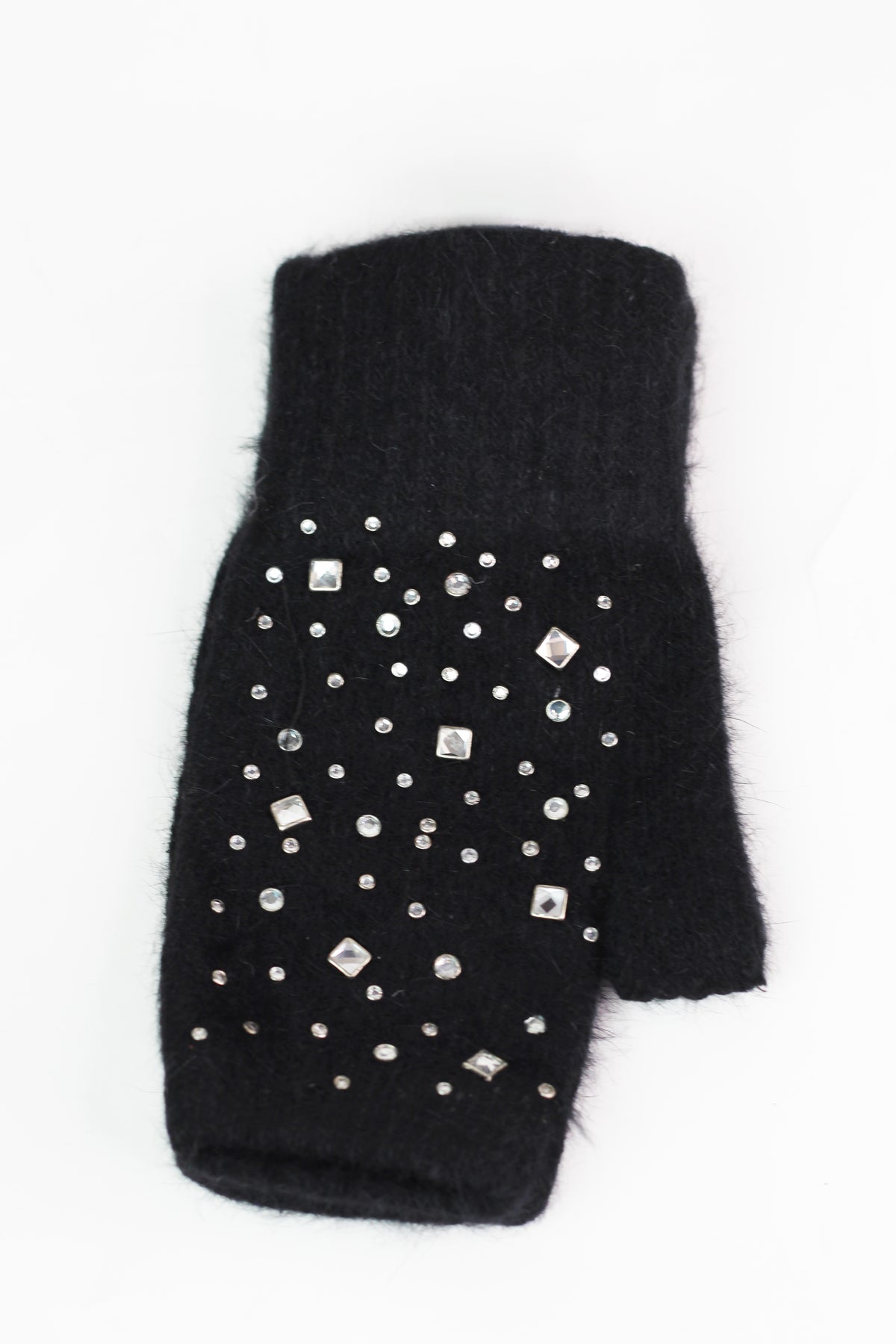 Fingerless Gloves w/ Scattered Square &amp; Round Rhinestuds