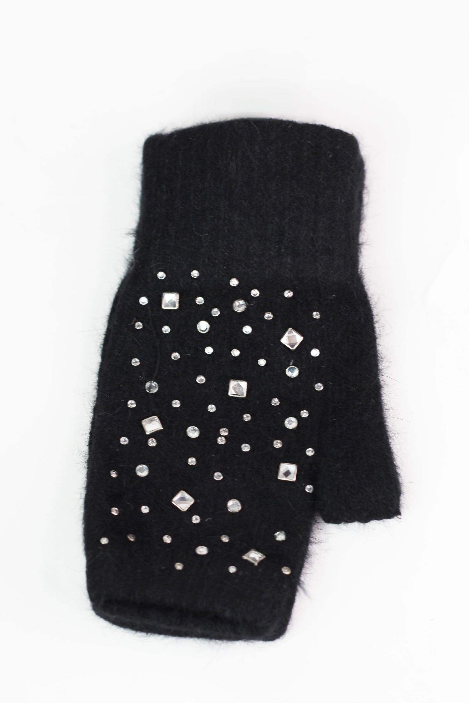 Fingerless Gloves w/ Scattered Square & Round Rhinestuds