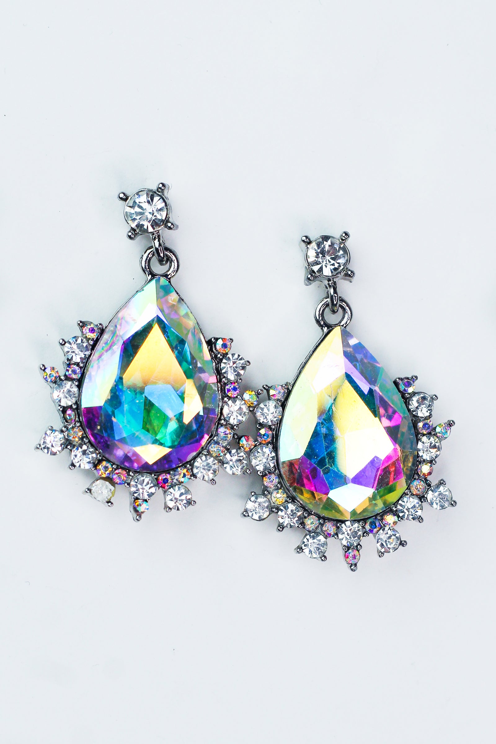 Dangling Jagged Rhinestone Trimmed Teardrop Earrings