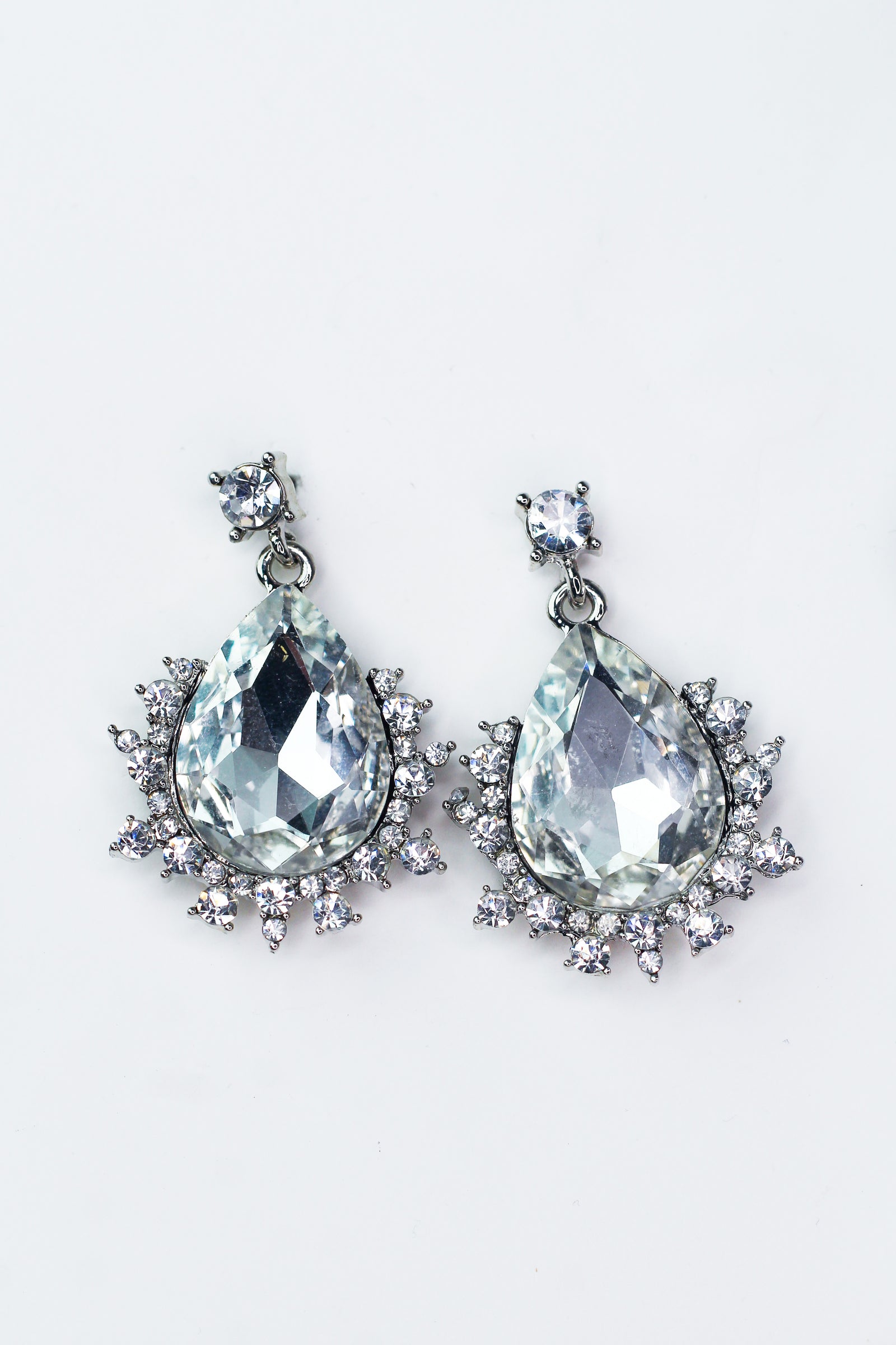 Large Rhinestone Teardrop Ridged Earrings