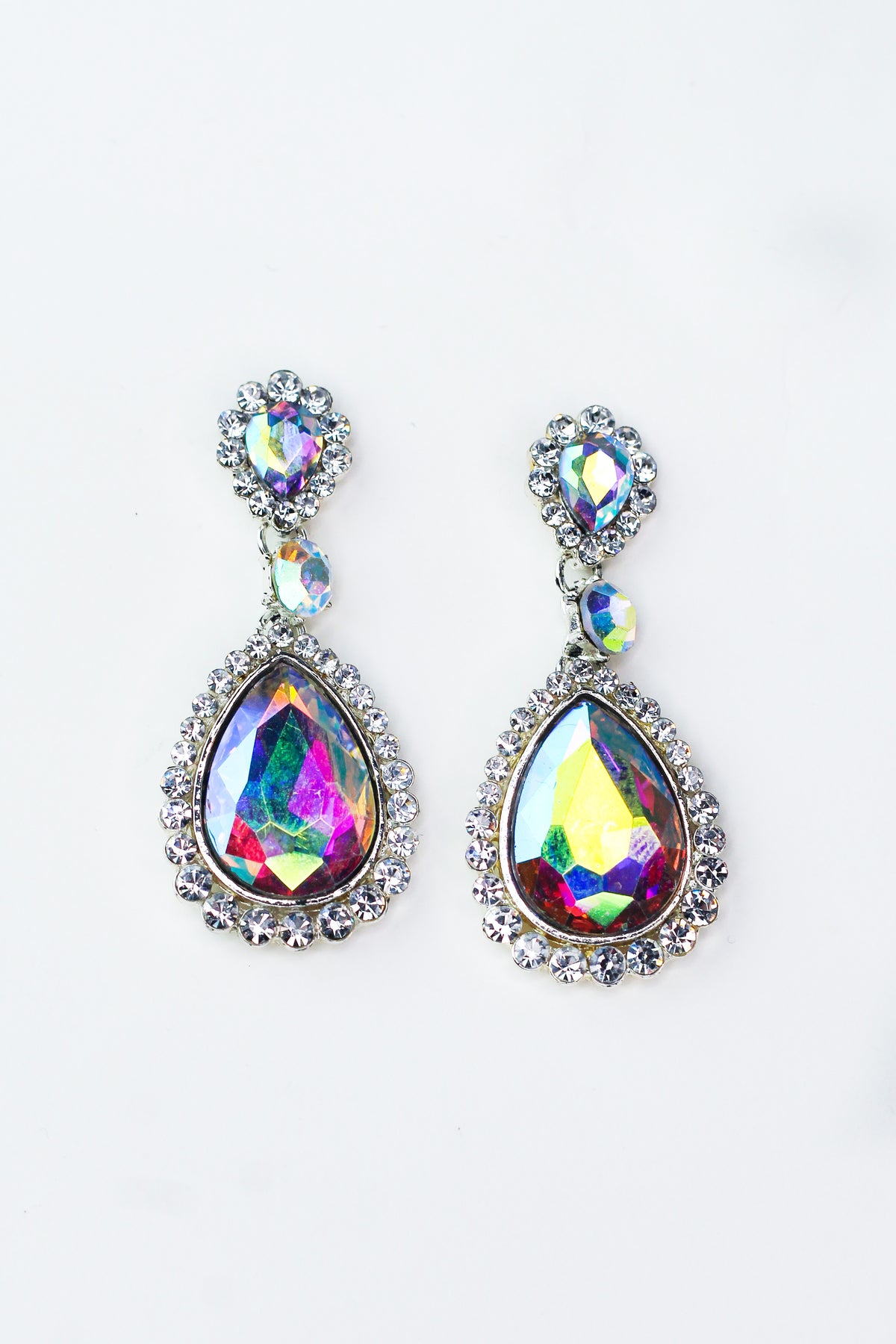 Pave Trimmed Teardrops &amp; Round Earrings