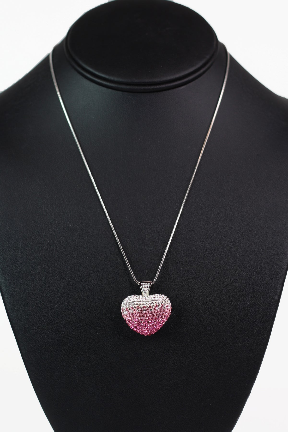 Faded Rhinestone Puff Heart Necklace