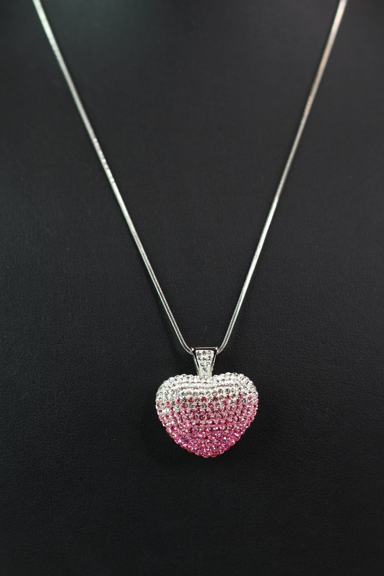 Faded Rhinestone Puff Heart Necklace