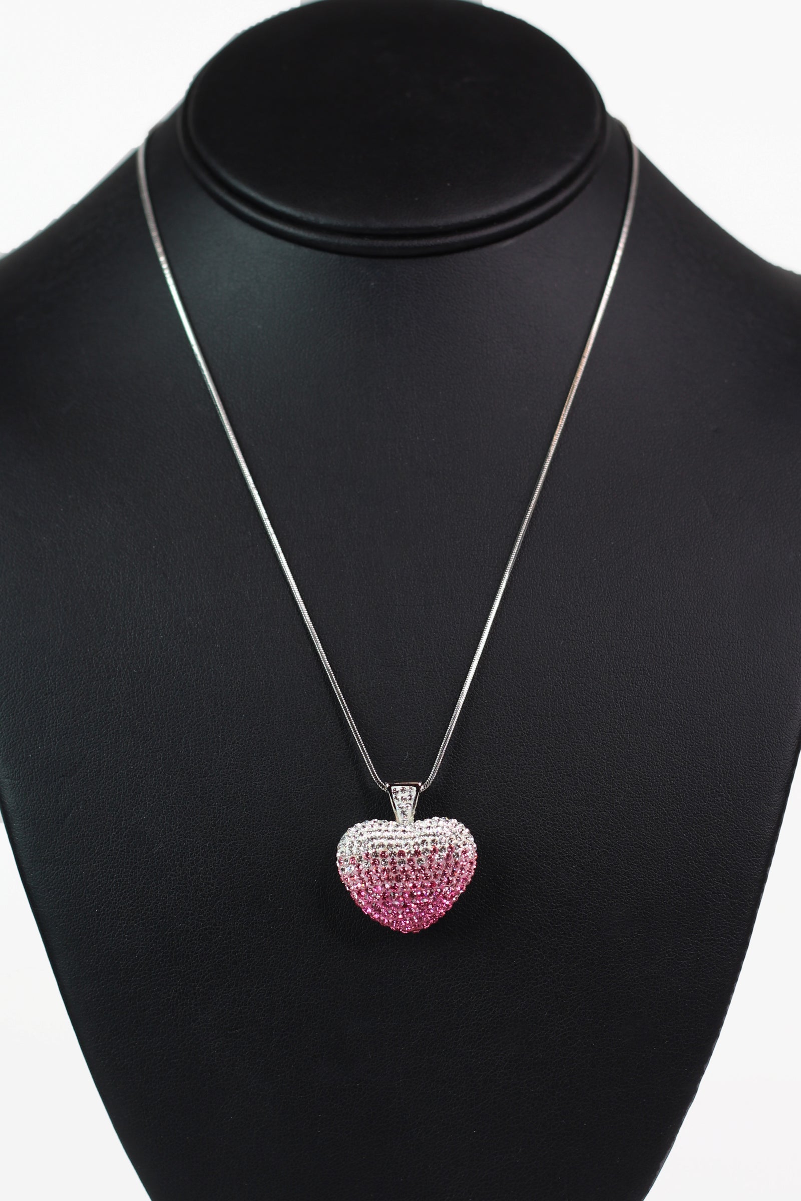 Faded Rhinestone Puff Heart Necklace