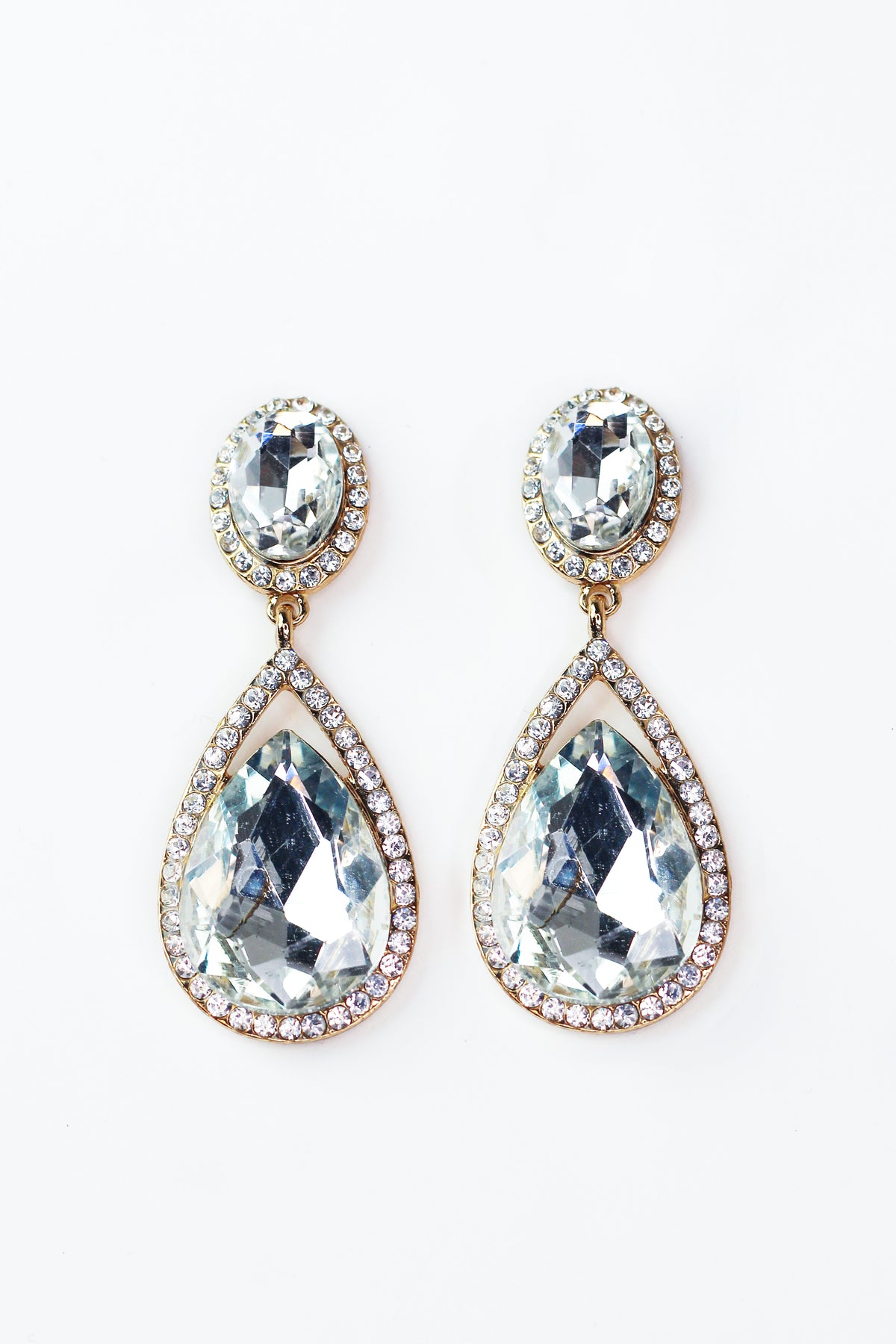 Oval Top w/ Teardrop Rhinestone Earrings