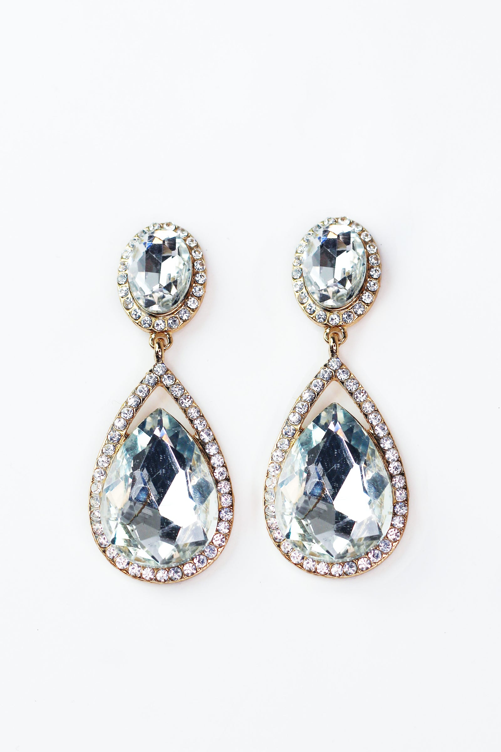 Oval Top w/ Teardrop Rhinestone Earrings
