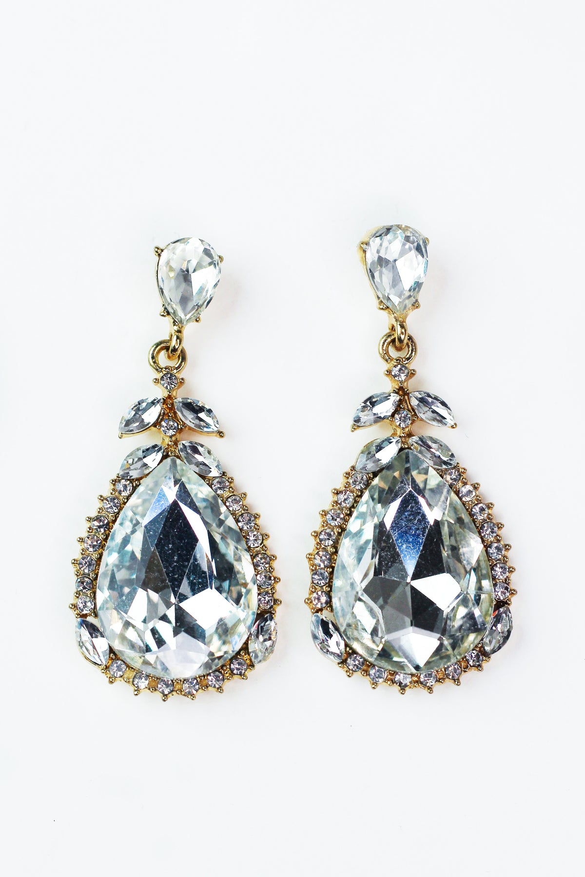 Baguette &amp; Pave Trimmed Teardrop Dangling Earrings