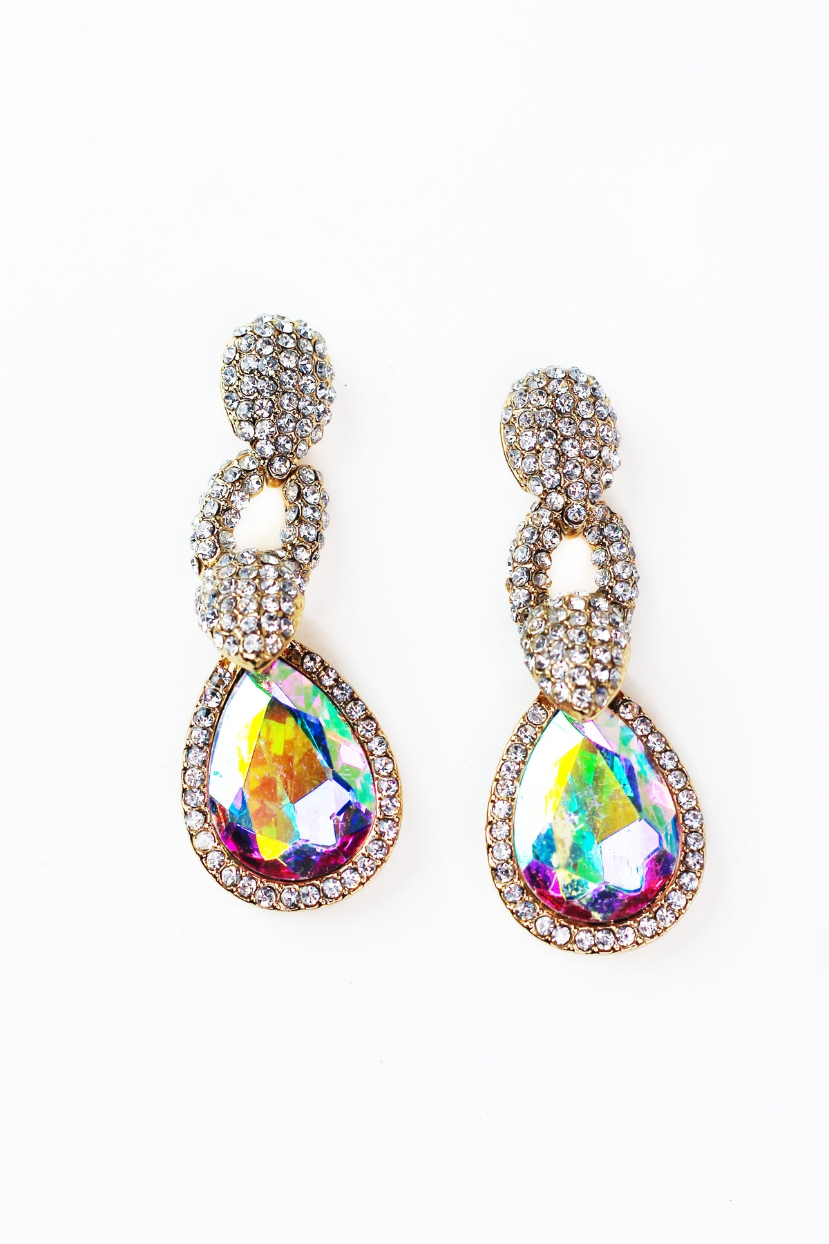 Rhinestone Line Top Teardrop Dangle Earrings