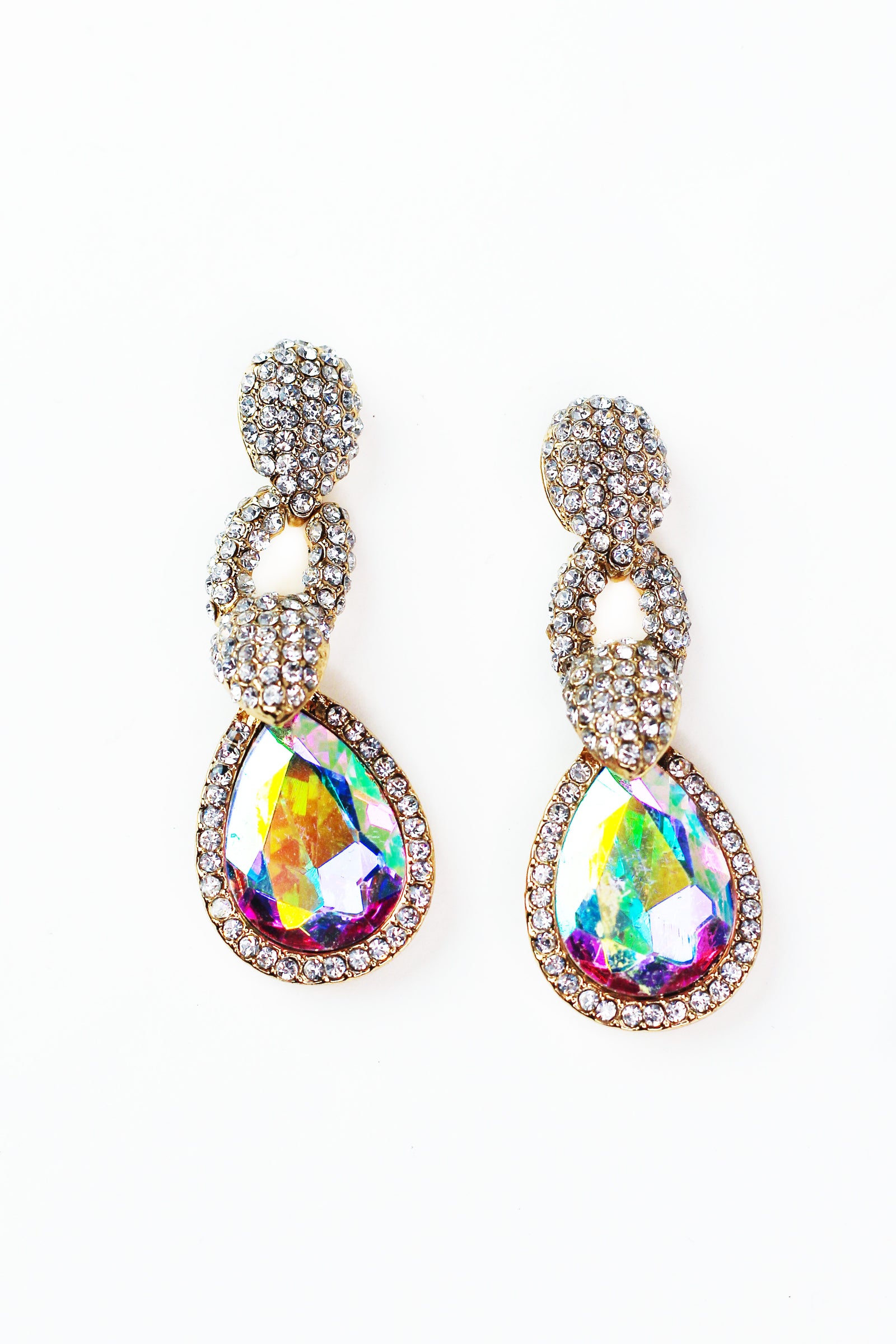 Rhinestone Line Top Teardrop Dangle Earrings