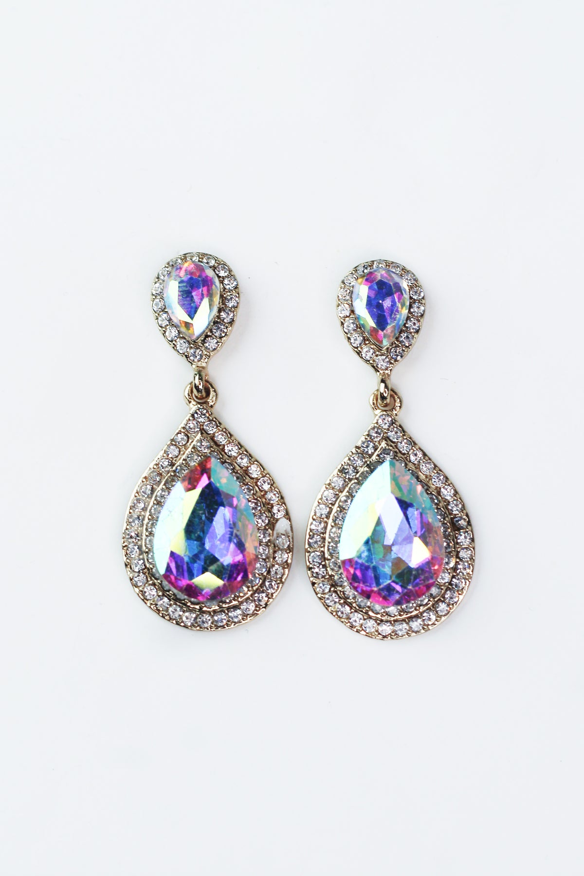 2 Teardrop w/ 2 Row Rhinestone Earrings