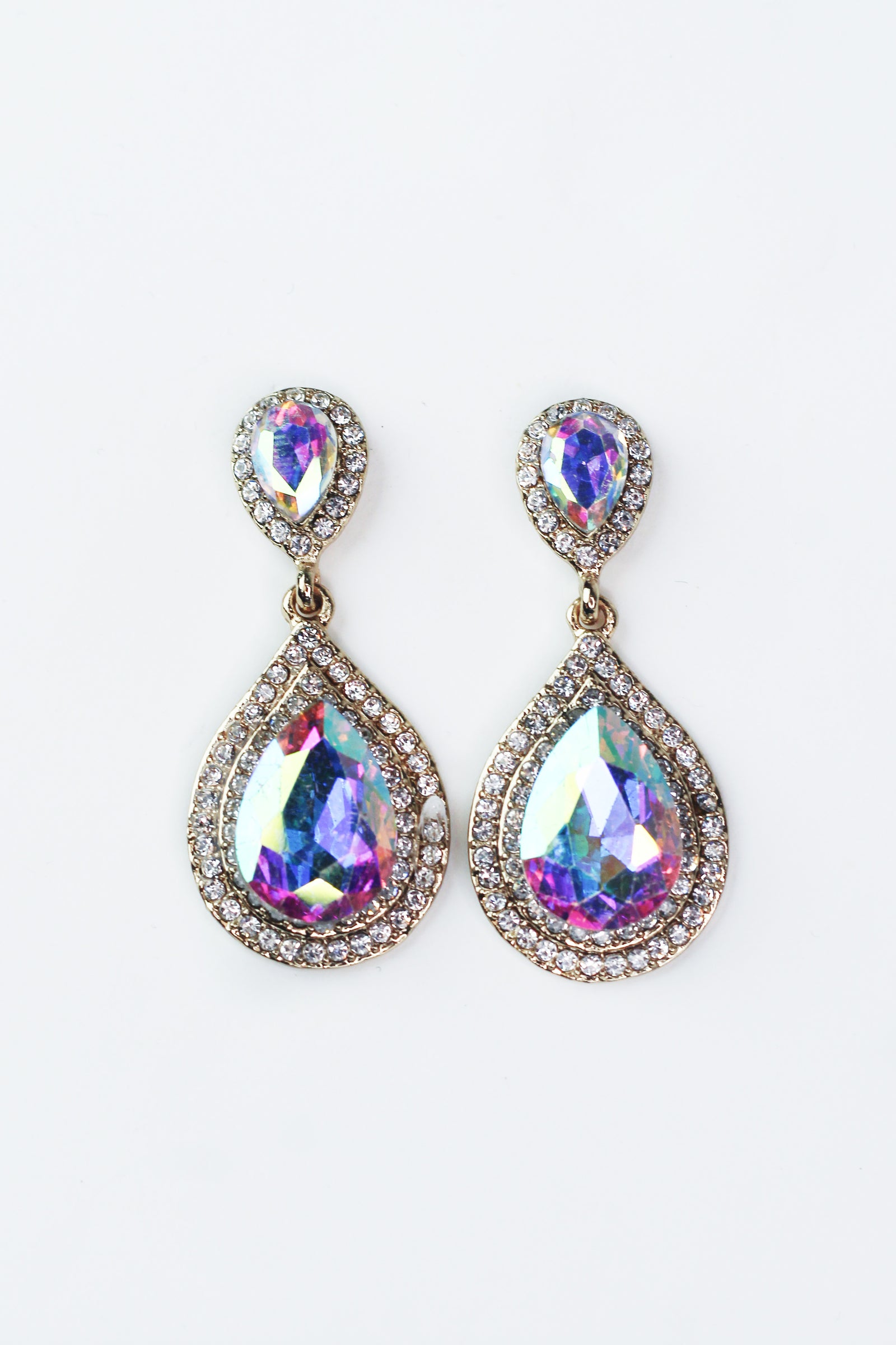 2 Teardrop w/ 2 Row Rhinestone Earrings