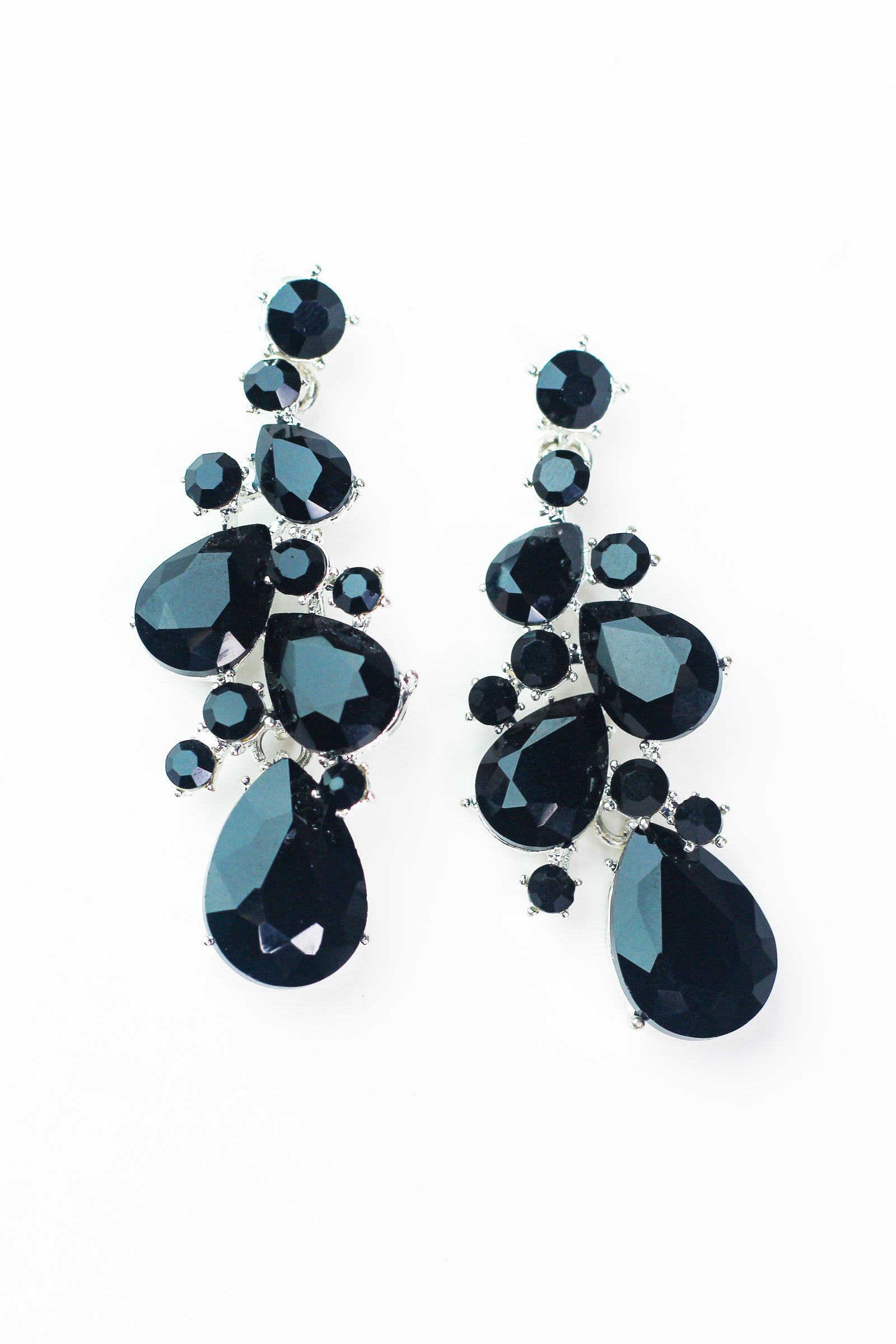 Round & Teardrop Rhinestone Cluster Earrings