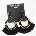 Dangling Wrapped Circle w/ Flower & Fringe Earrings