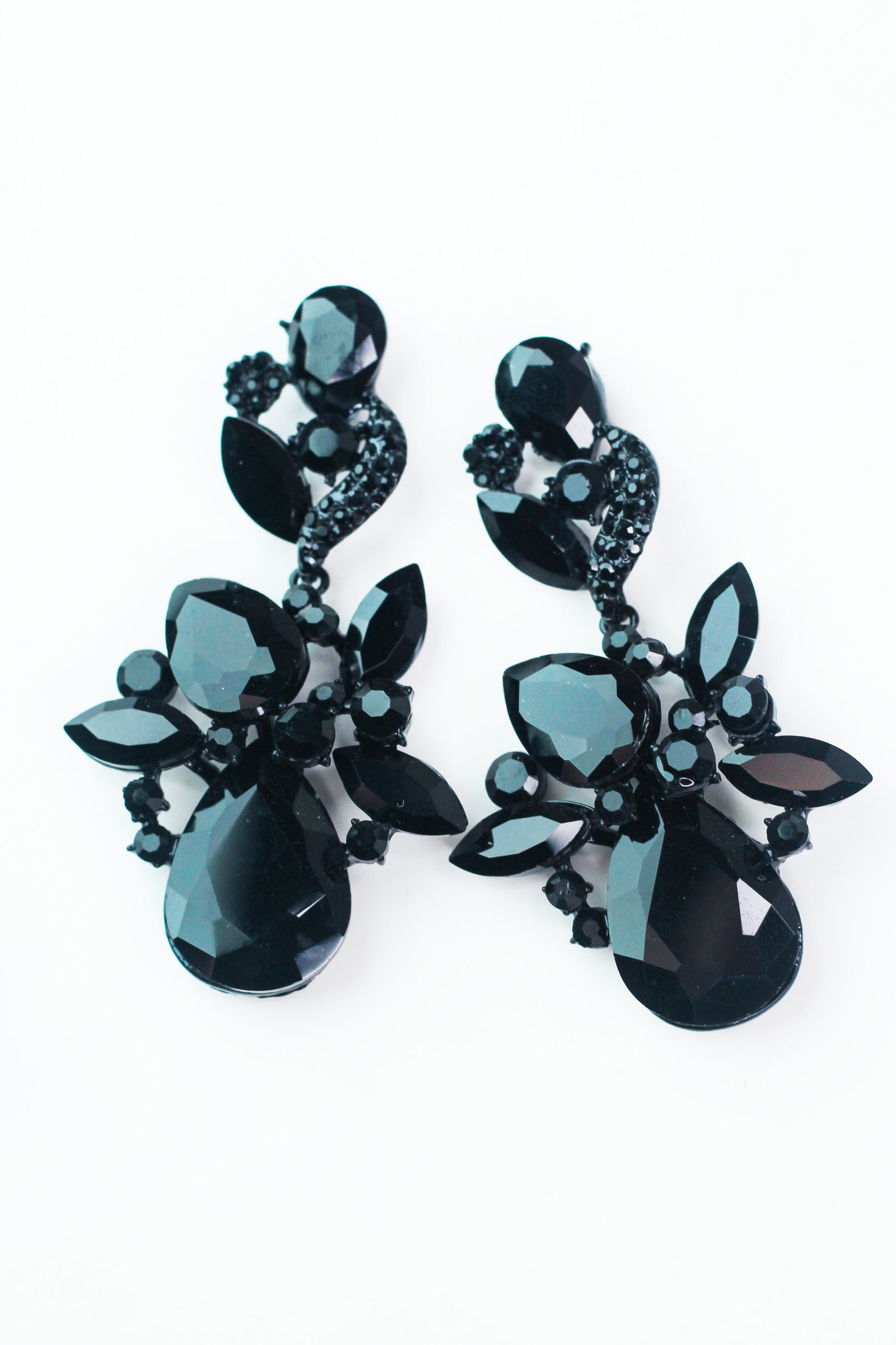 Rhinestone Swirl Teardrop Almond Large Earrings
