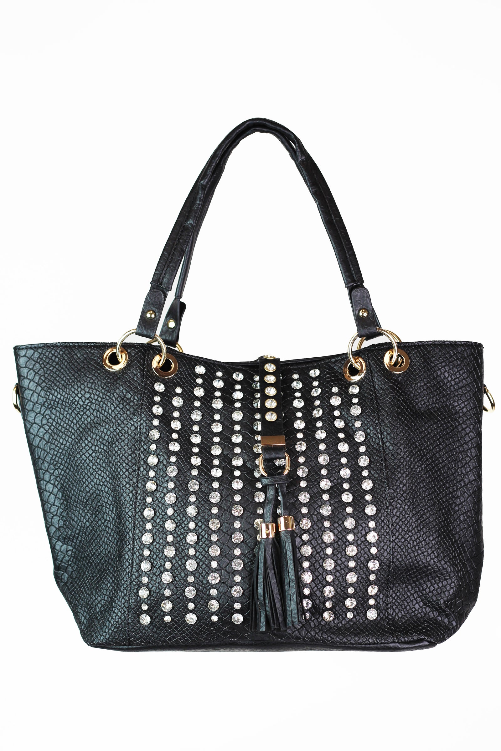 Snakeskin Embossed Purse w/ Rhinestone Center & Tassel Strap and Pouch