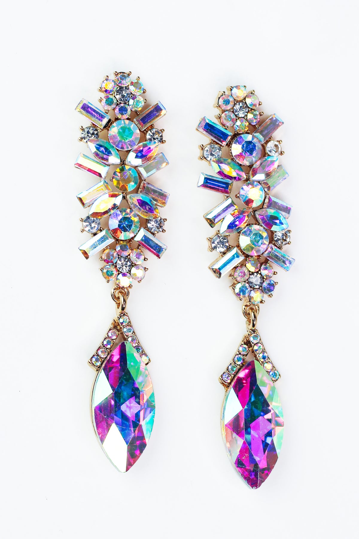 Large Baguette Leaf & Teardrop Dangle Earring
