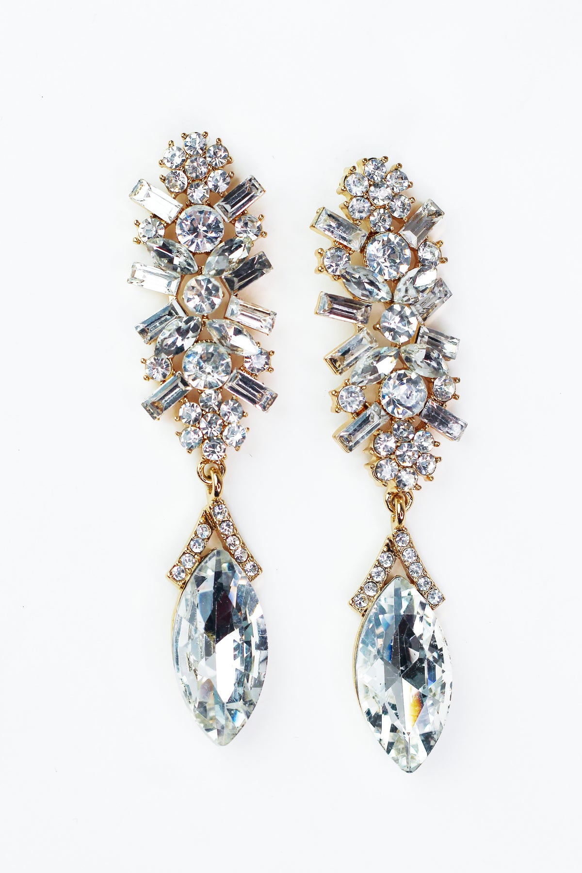 Large Baguette Leaf & Teardrop Dangle Earring
