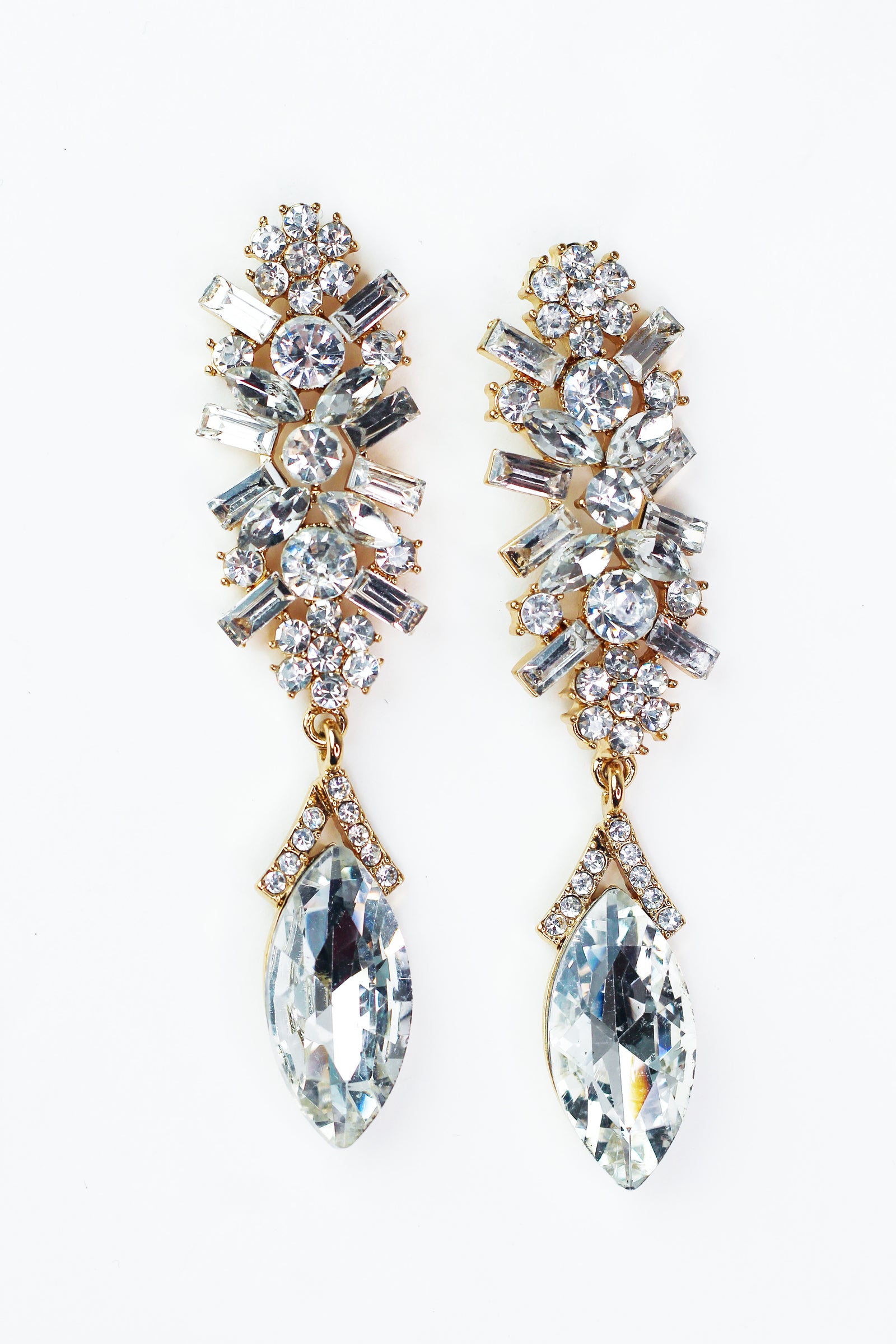Large Baguette Leaf & Teardrop Dangle Earring
