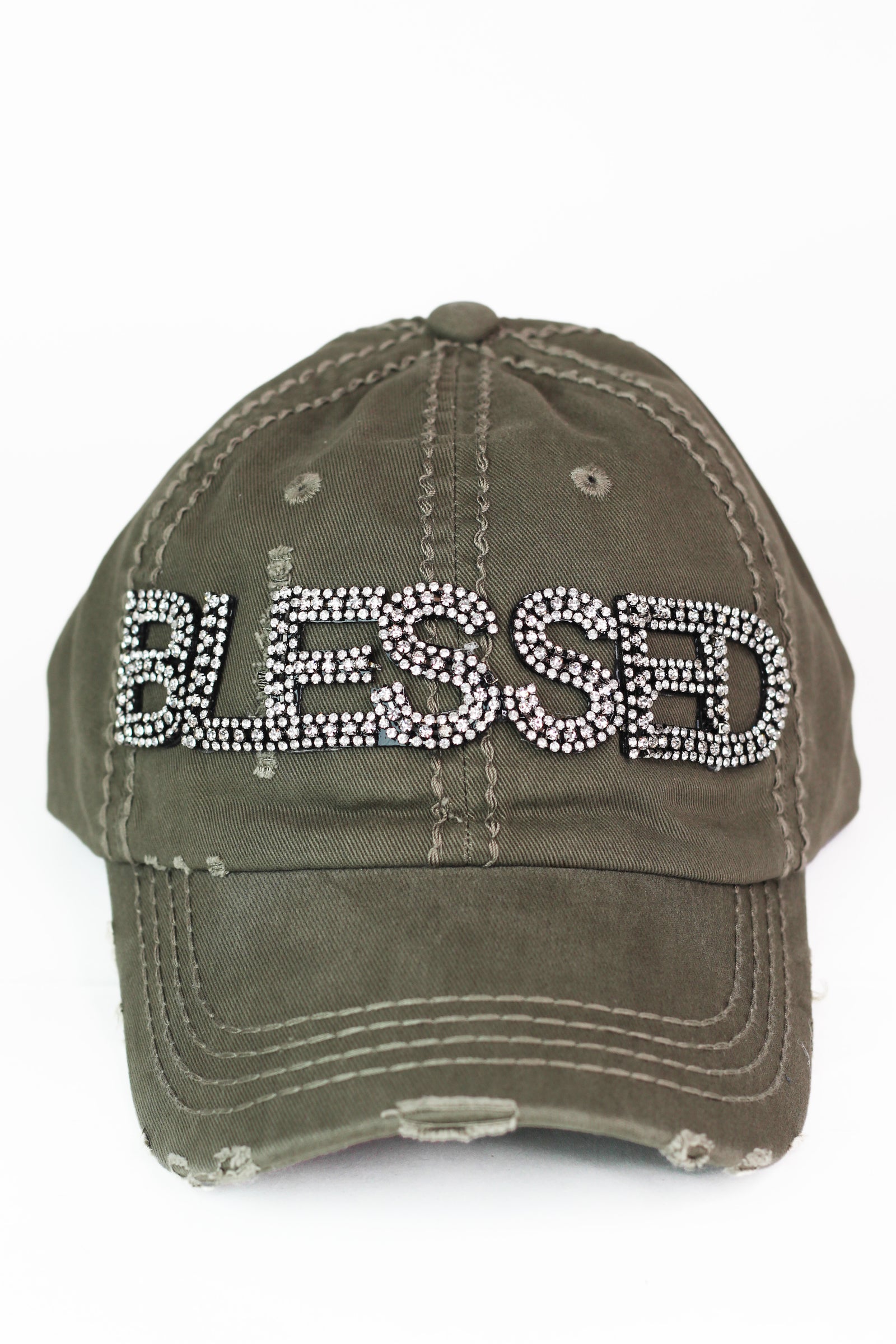 Distressed Rhinestone "BLESSED" Baseball Cap