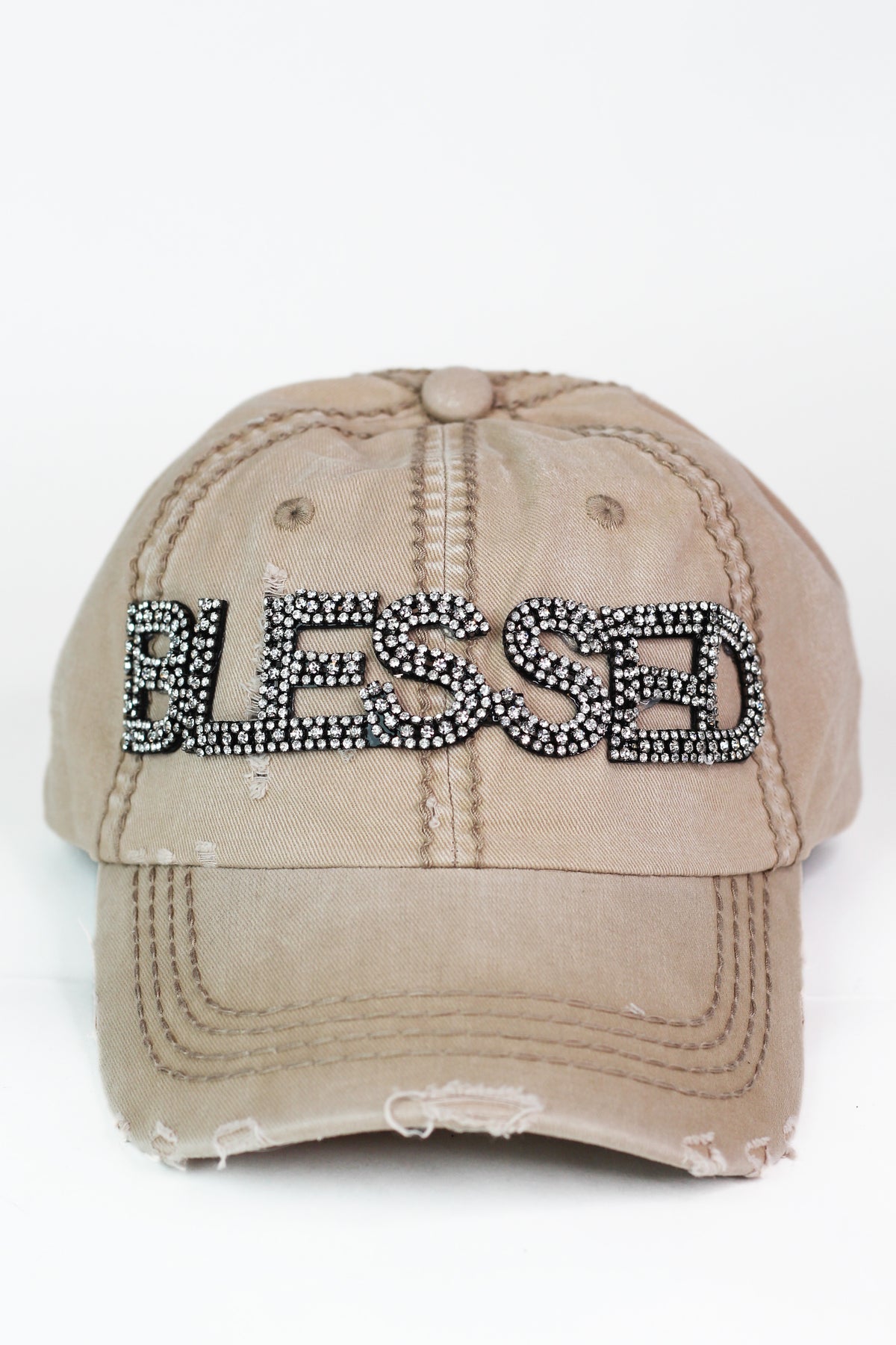 Distressed Rhinestone "BLESSED" Baseball Cap