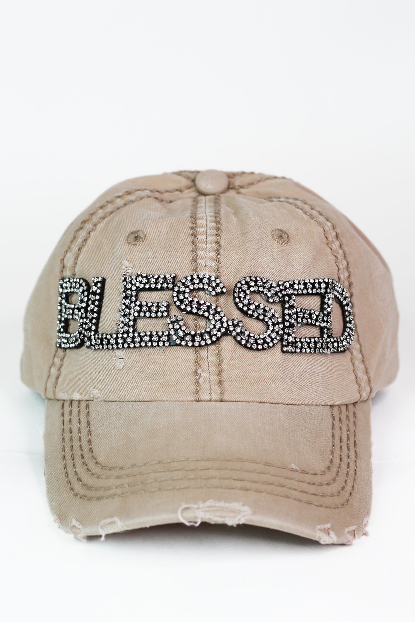 Distressed Rhinestone "BLESSED" Baseball Cap