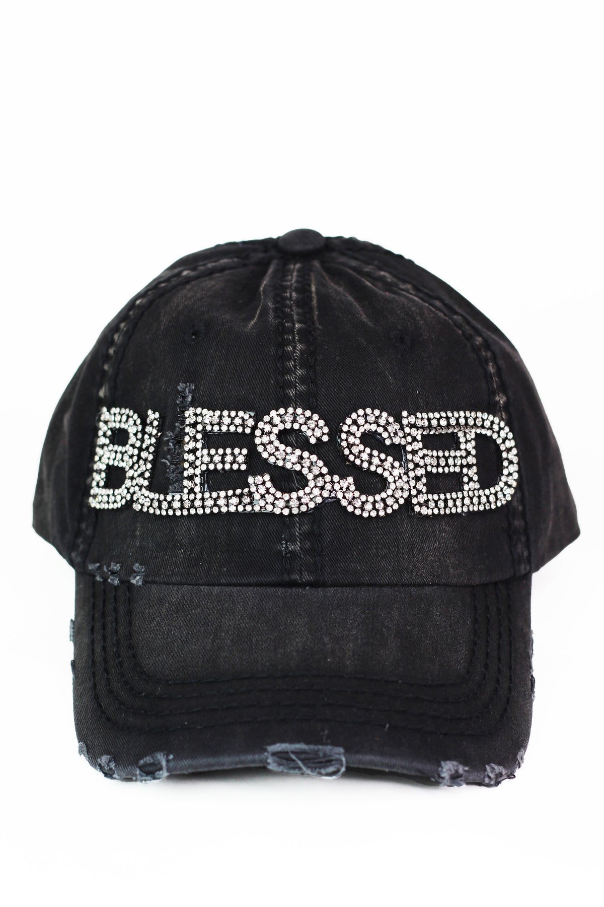 Distressed Rhinestone "BLESSED" Baseball Cap