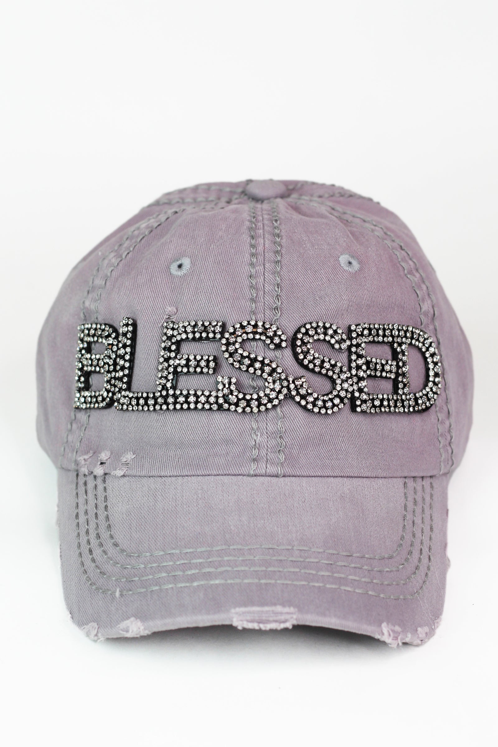 Distressed Rhinestone "BLESSED" Baseball Cap