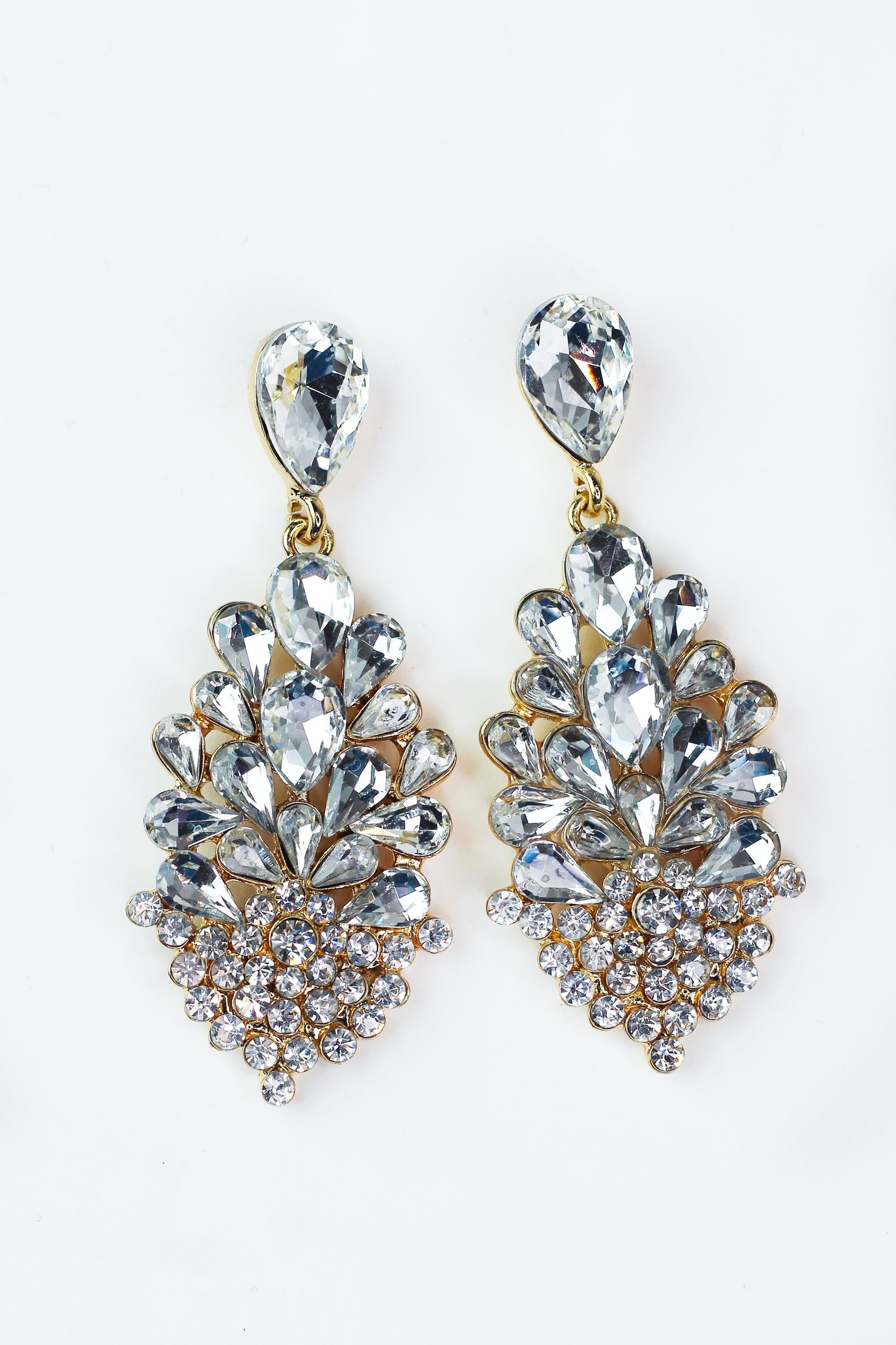 Different Size Teardrop Top Rhinestone Earrings