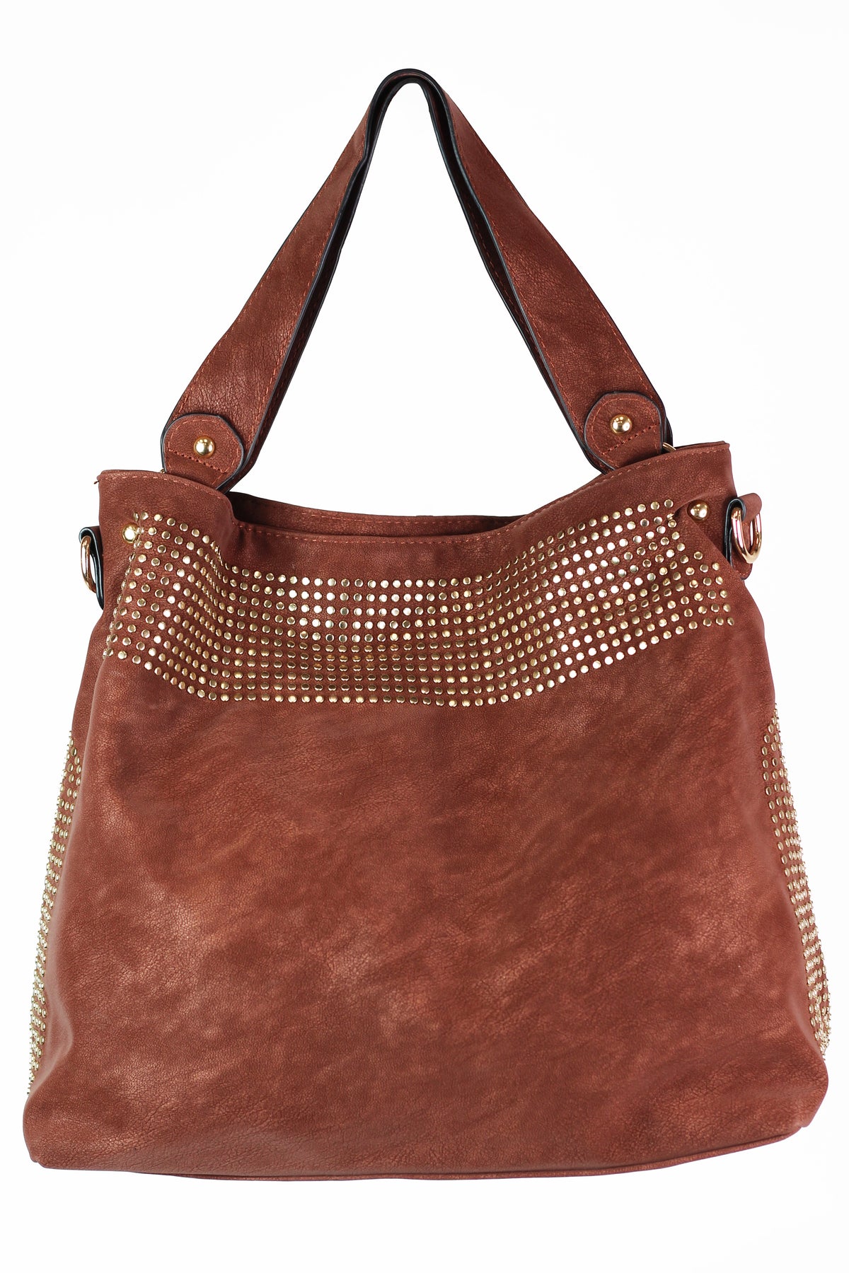 Brushed Faux Leather Handbag w/ Top &amp; Side Stud Accents