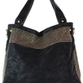 Brushed Faux Leather Handbag w/ Top & Side Stud Accents