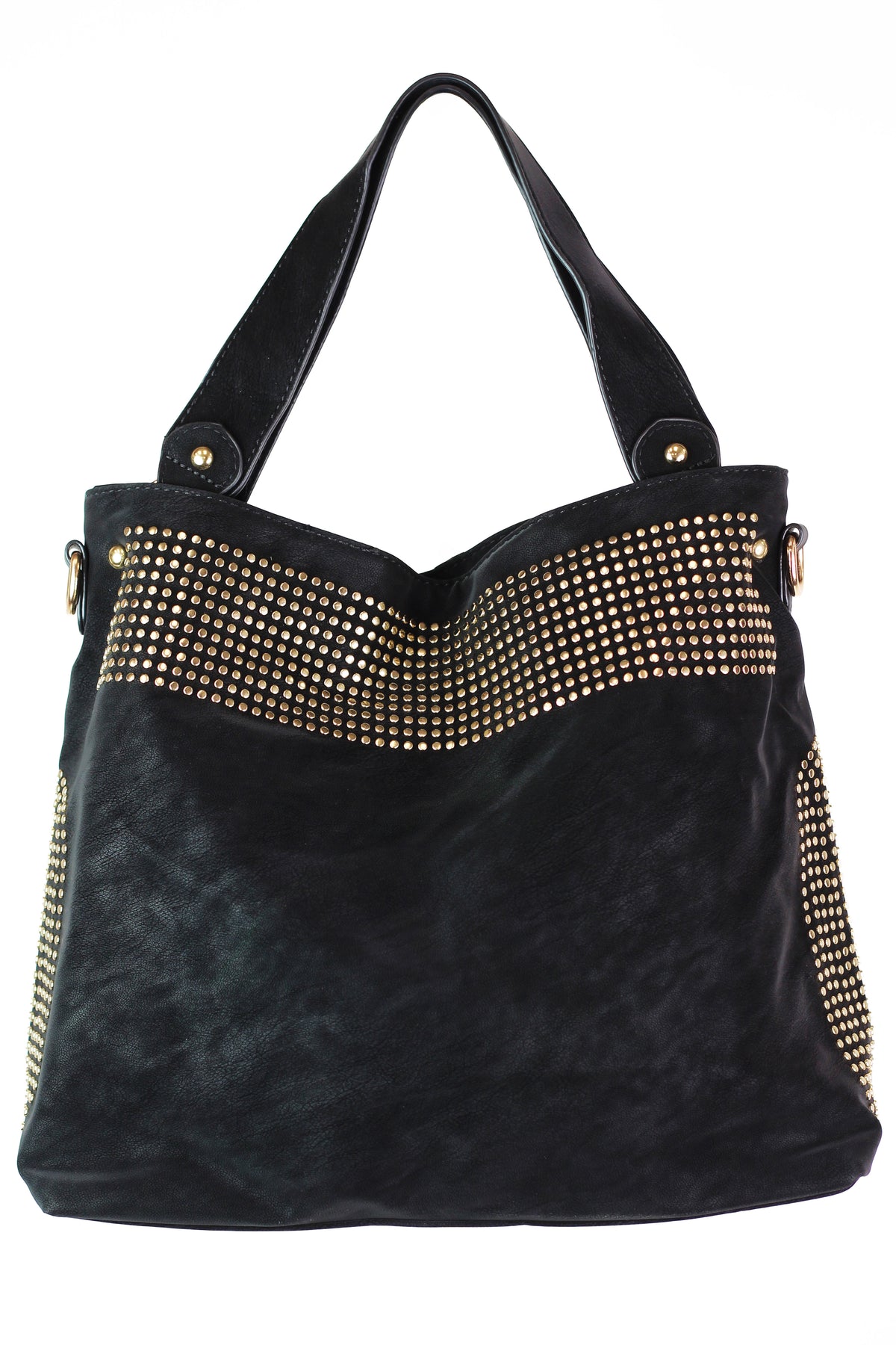 Brushed Faux Leather Handbag w/ Top & Side Stud Accents