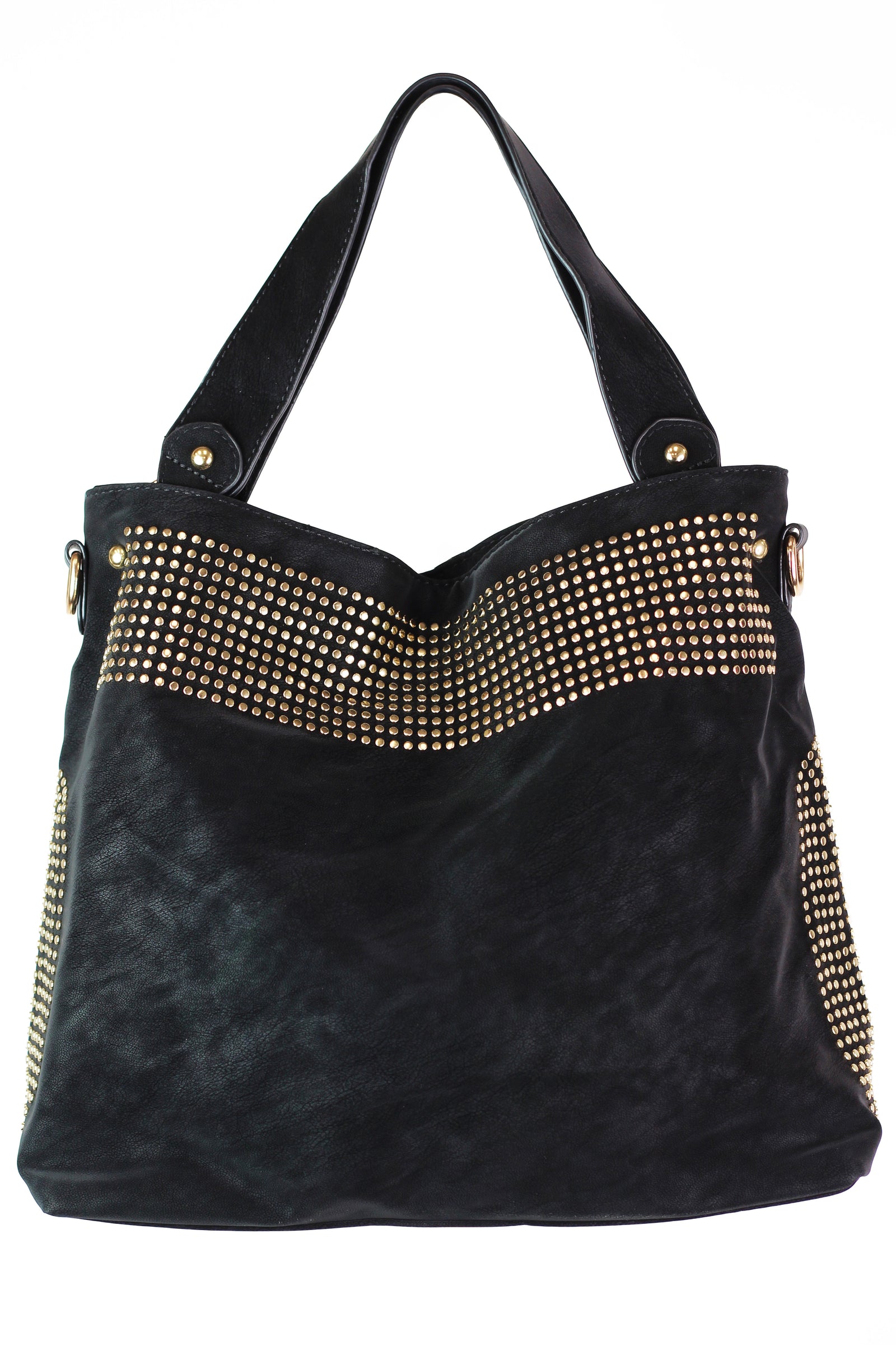 Brushed Faux Leather Handbag w/ Top & Side Stud Accents