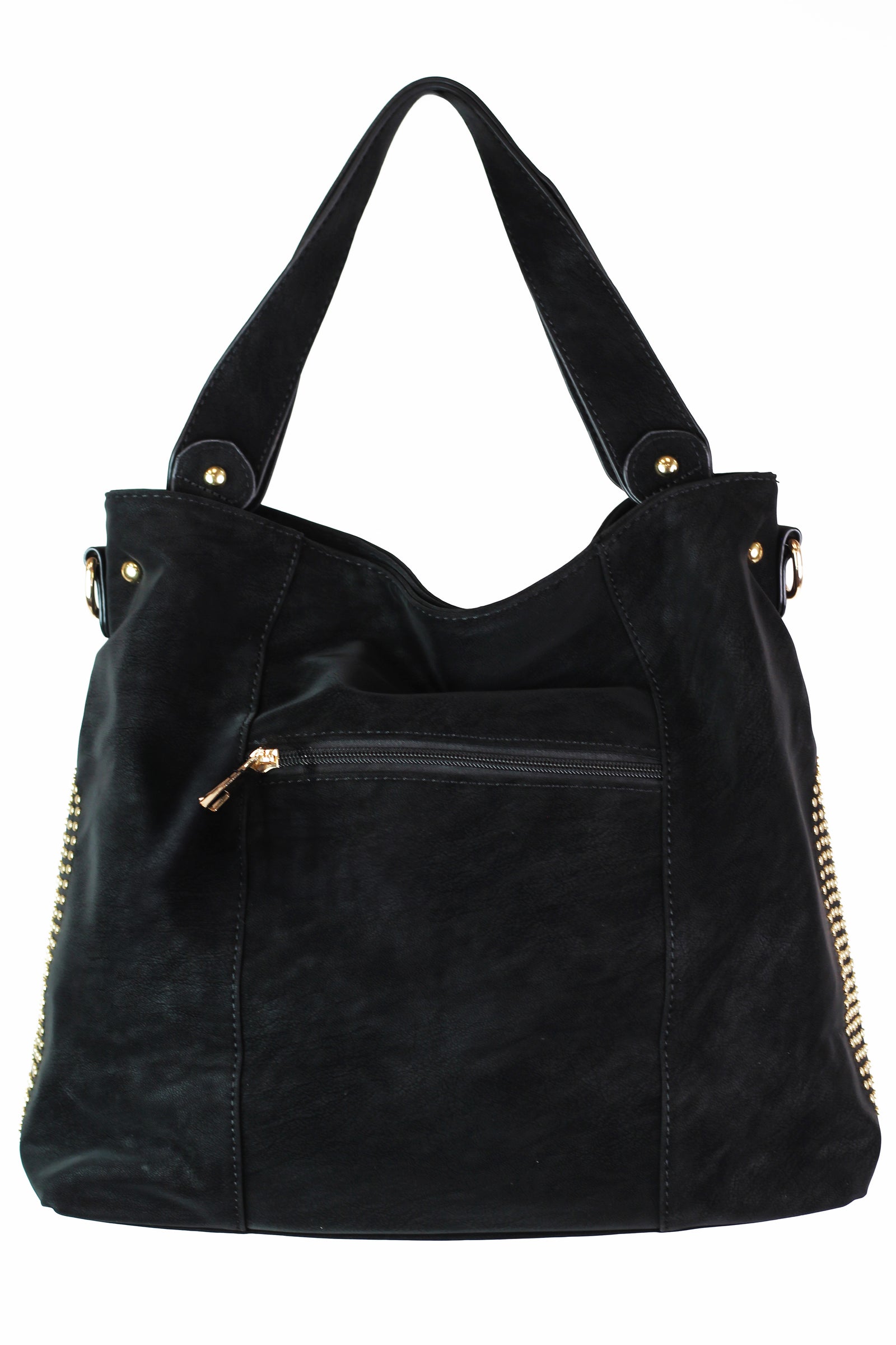 Brushed Faux Leather Handbag w/ Top & Side Stud Accents